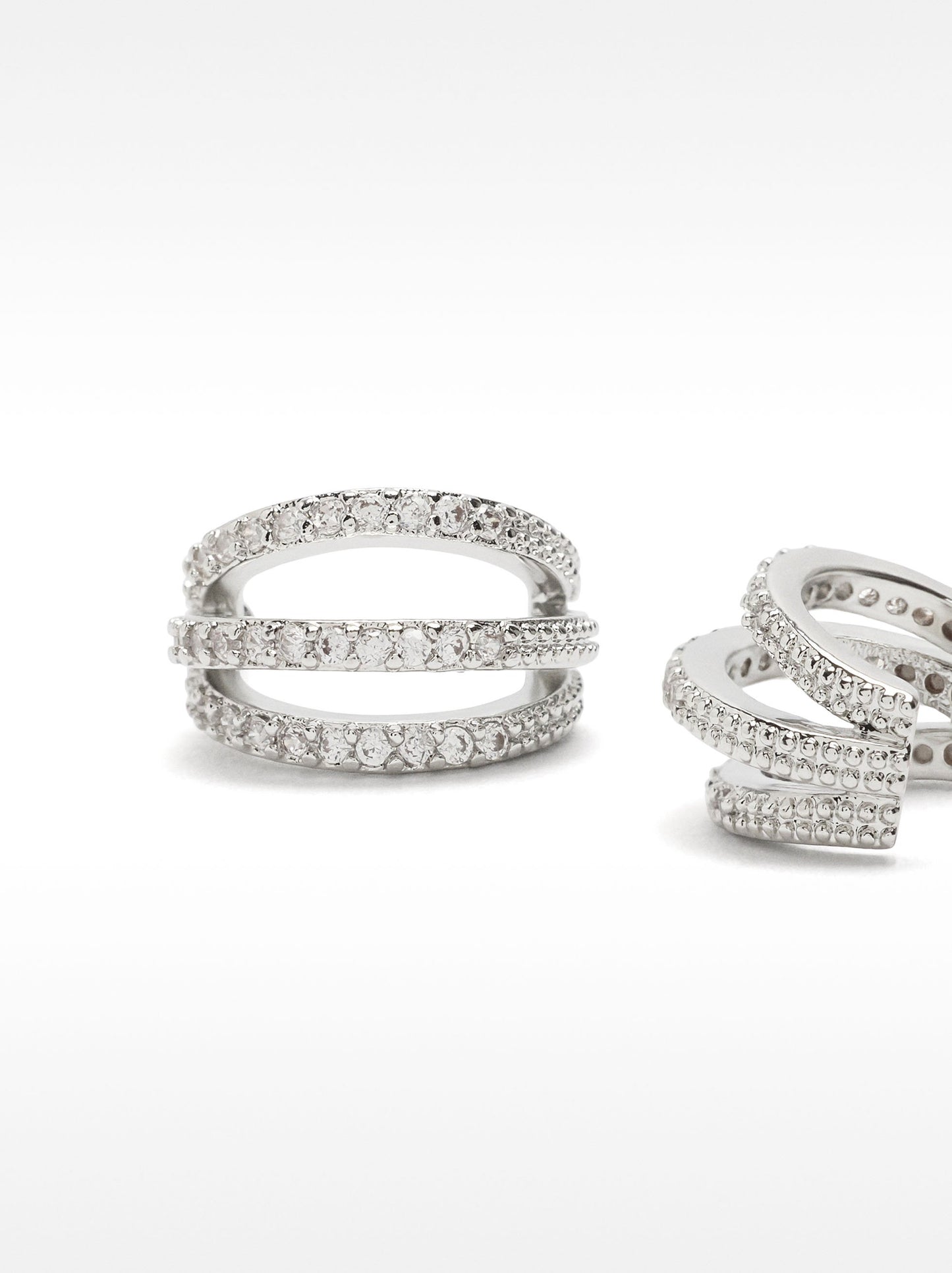 Triple-Effect Earrings With Zirconia