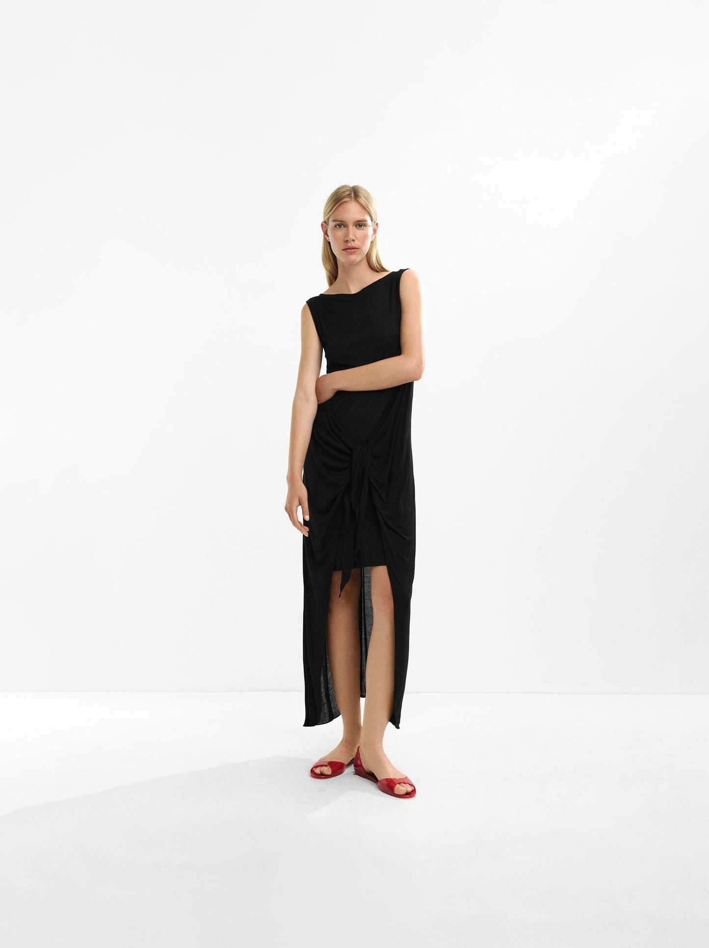 Draped Dress With Bow