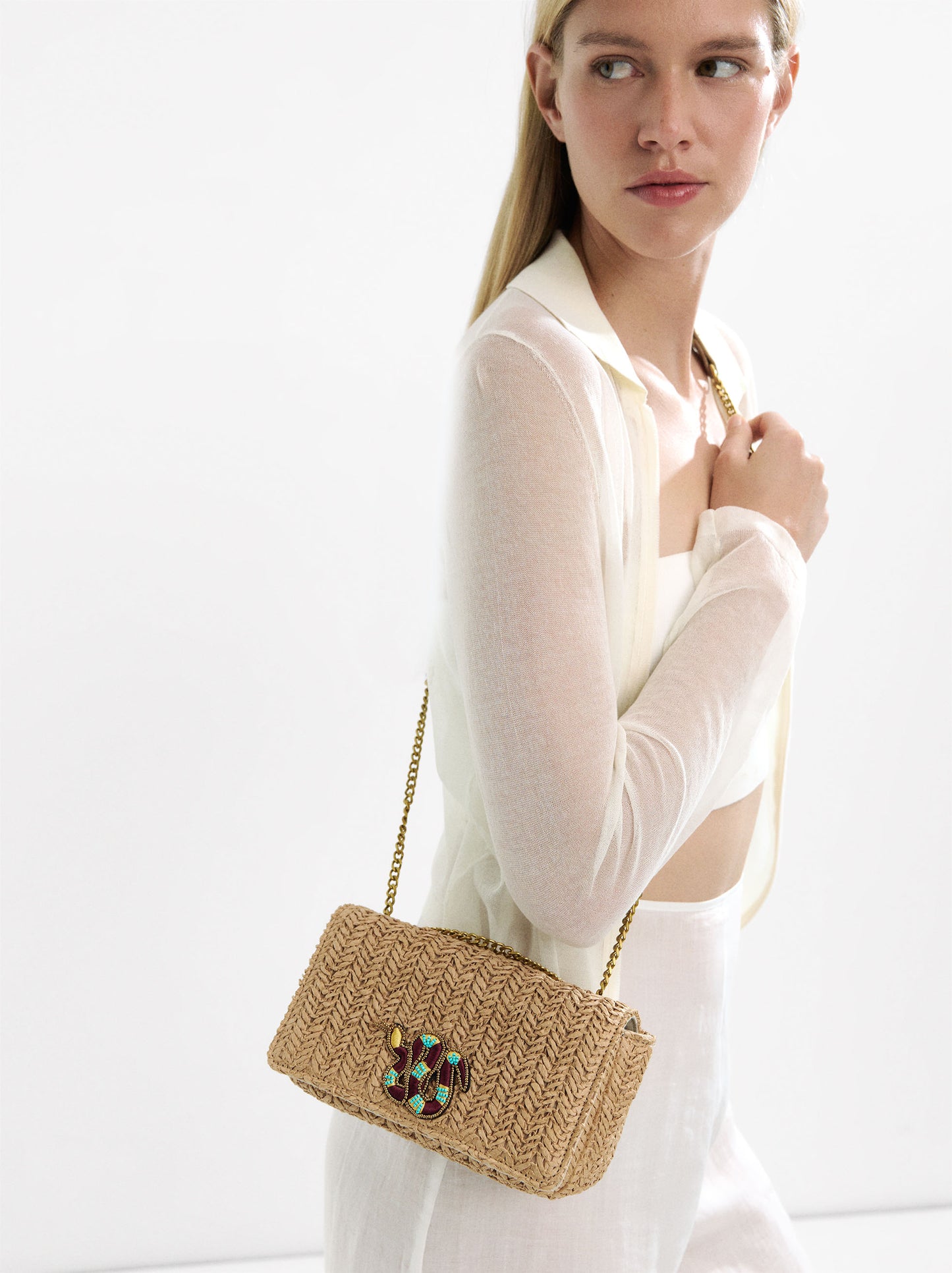 Shoulder Bag With Straw Effect