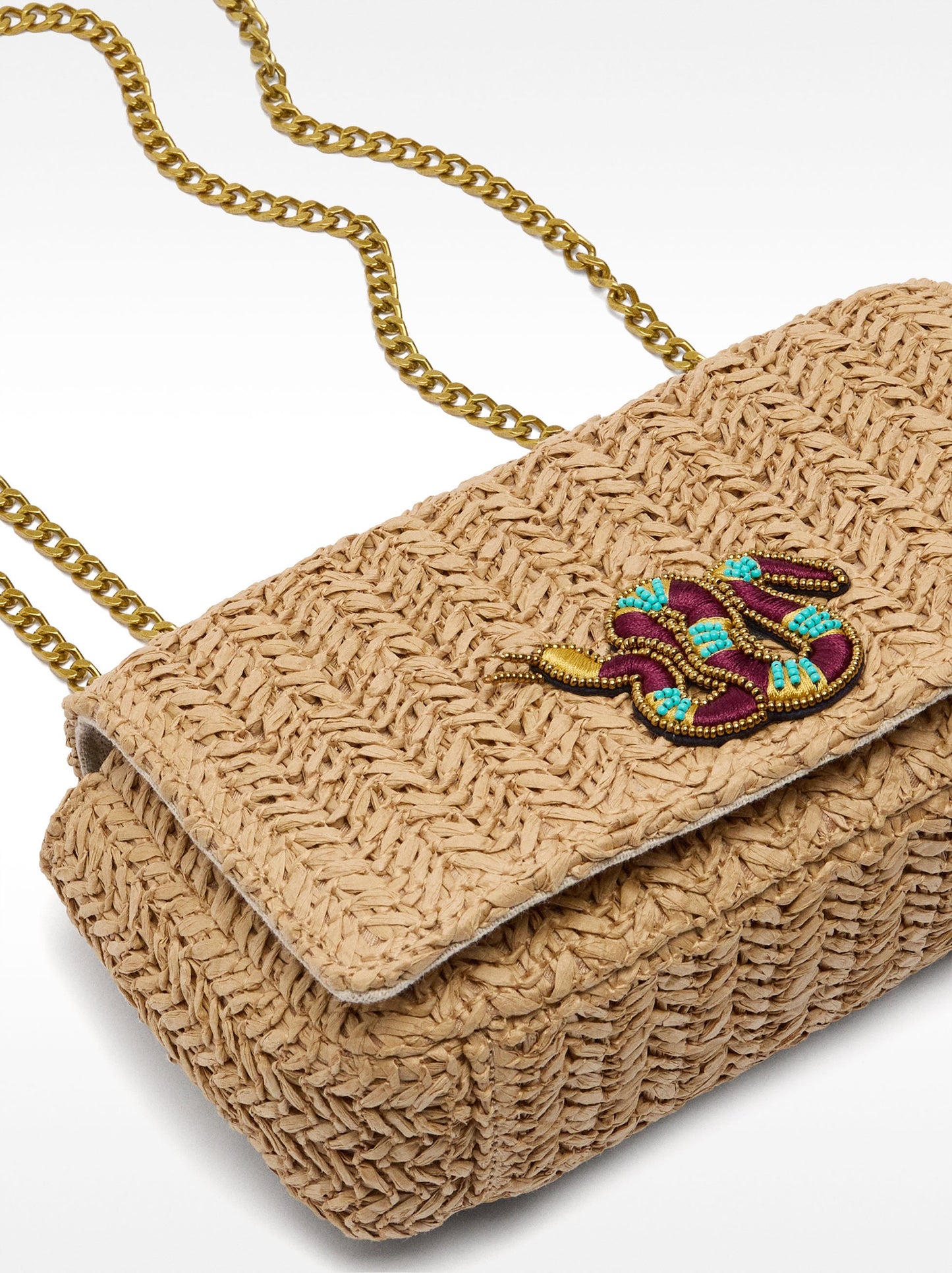 Shoulder Bag With Straw Effect