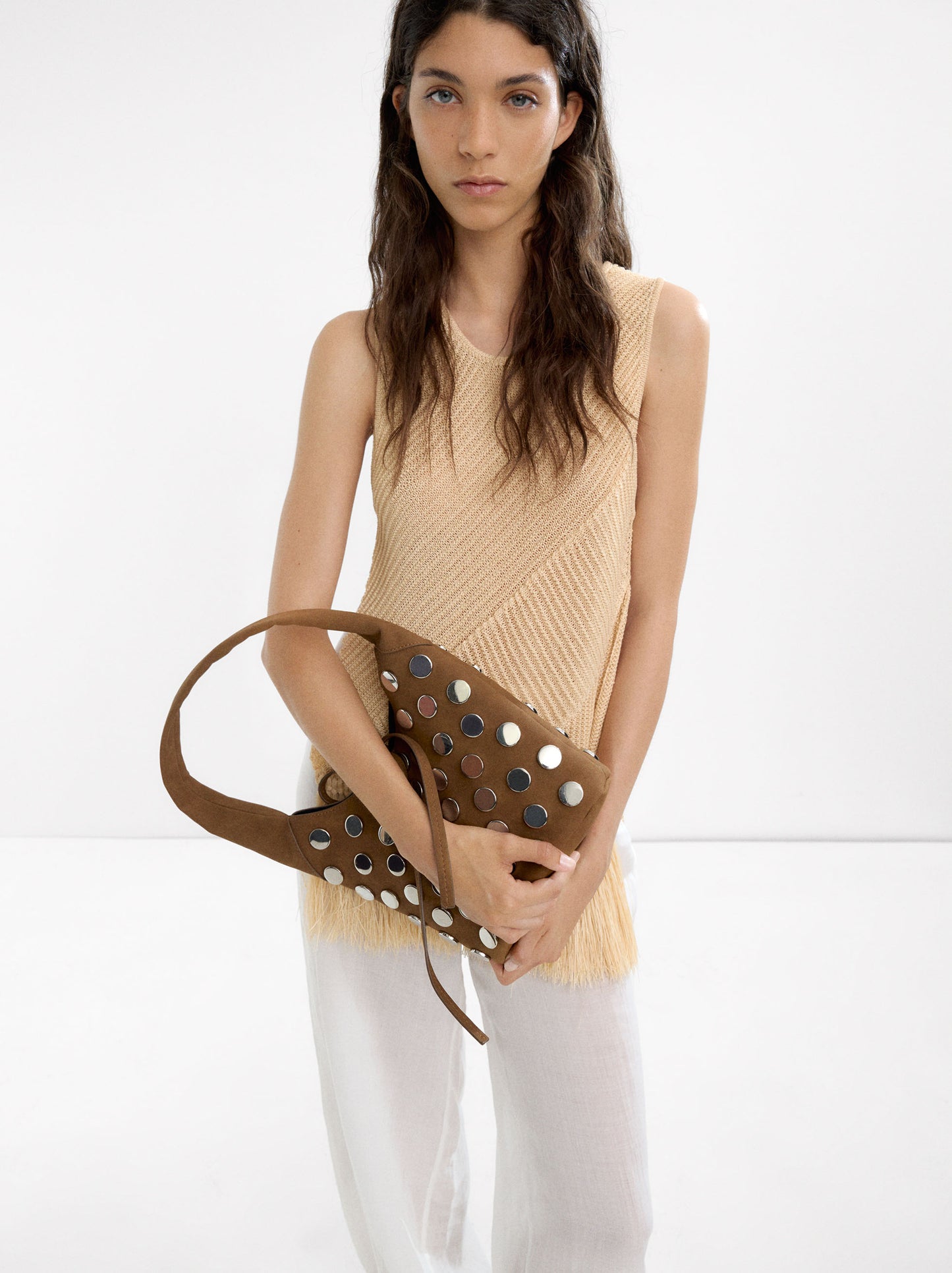 Faux Leather Studded Shoulder Bag