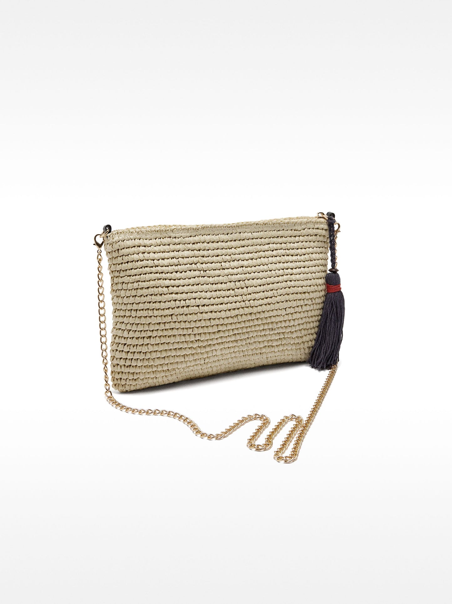 Handbag With Straw Effect Ethnic Printed