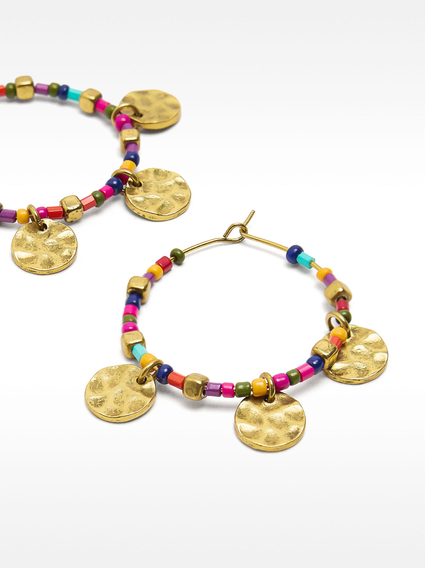 Hoop Earrings With Multicolor Beads And Medals