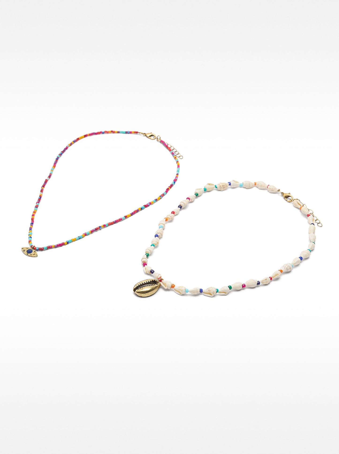 Necklace Set With Shells And Multicolor Beads