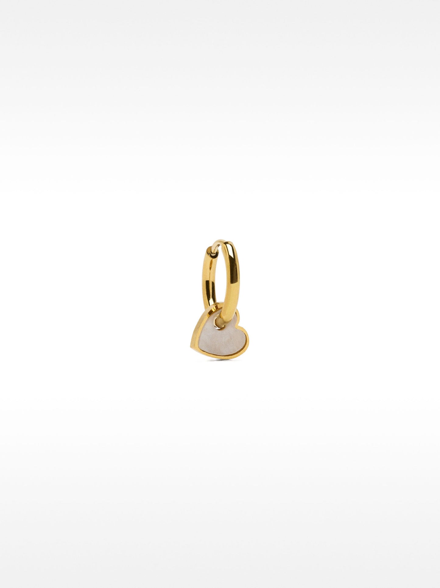 Single Hoop Earring With Shell And Heart - Stainless Steel