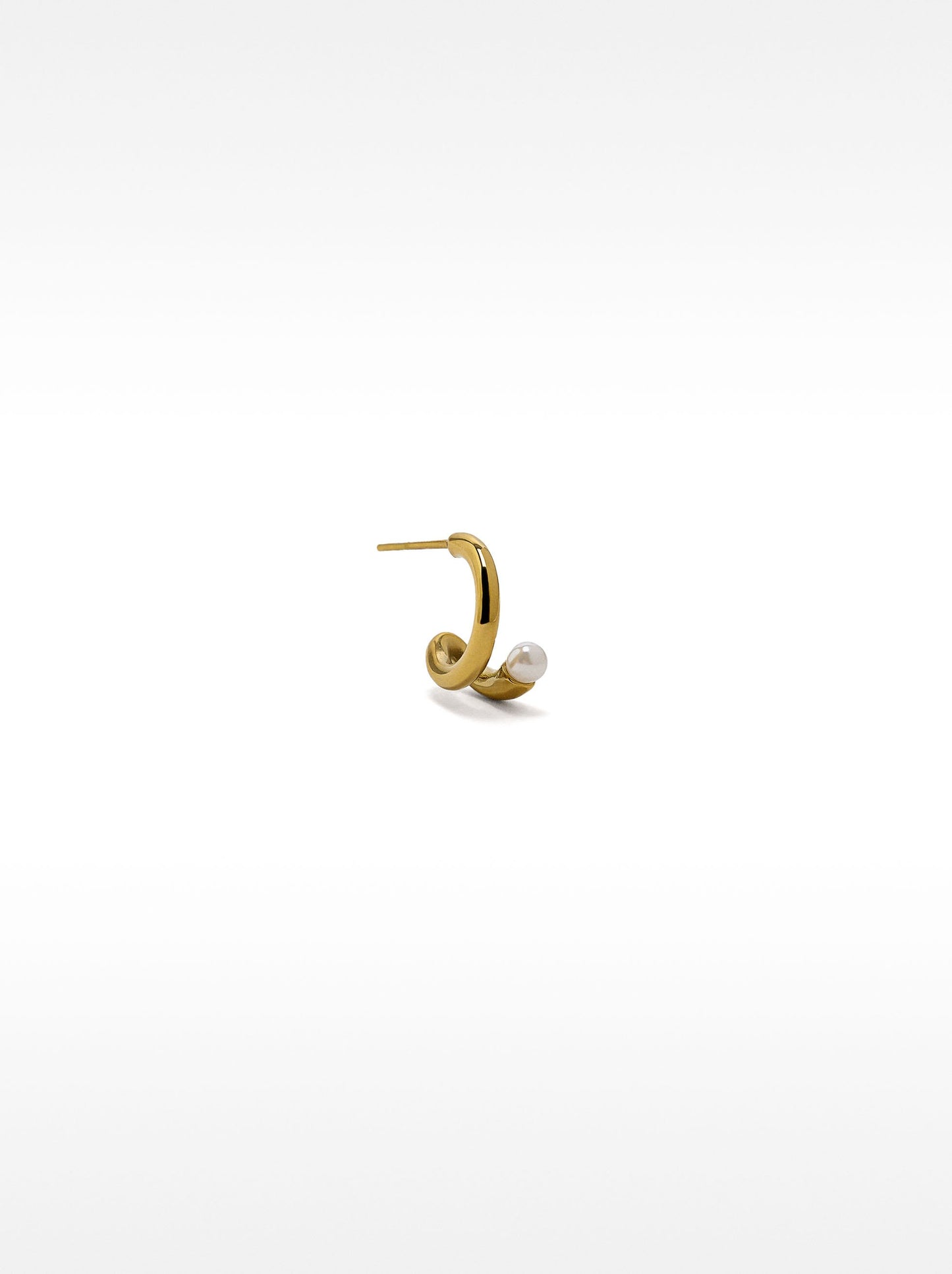 Single Hoop Earring With Pearl - Stainless Steel
