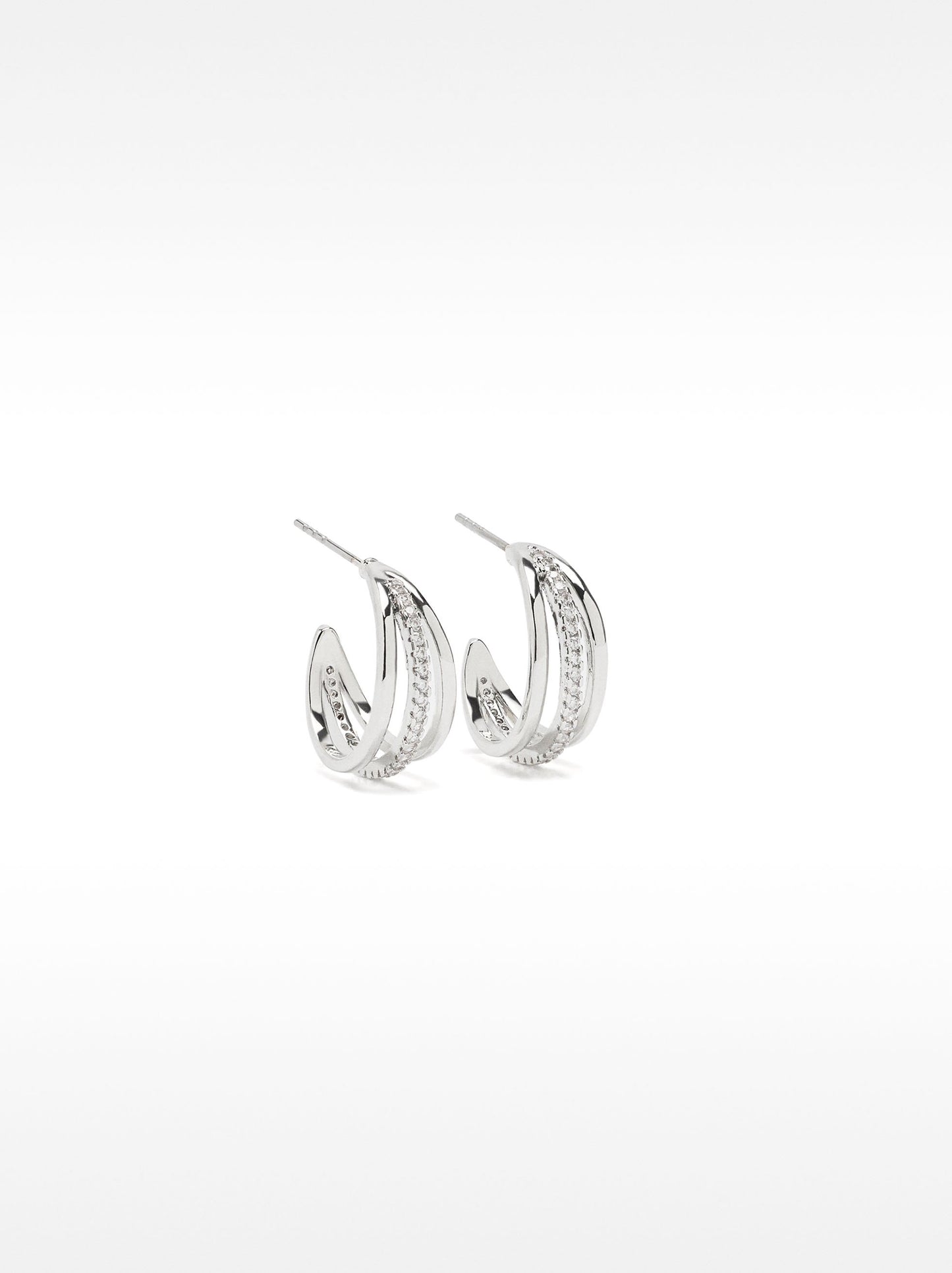 Triple Hoop Earrings With Zirconia