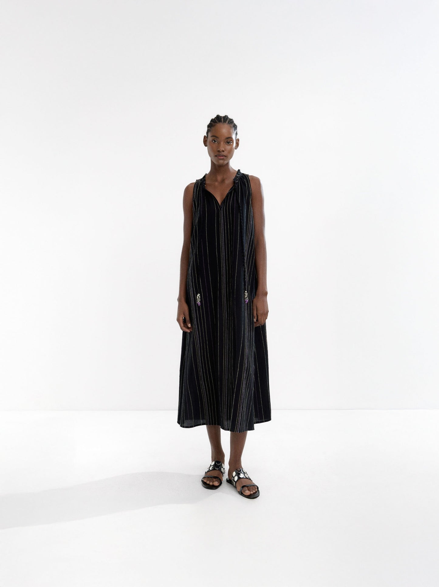 Long Dress With Multicolor Topstitching