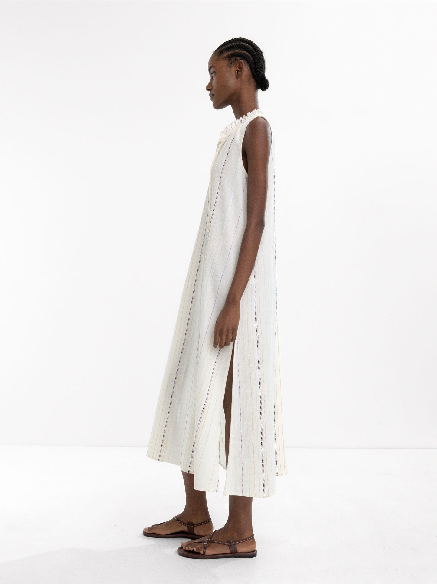 Long Dress With Multicolor Topstitching