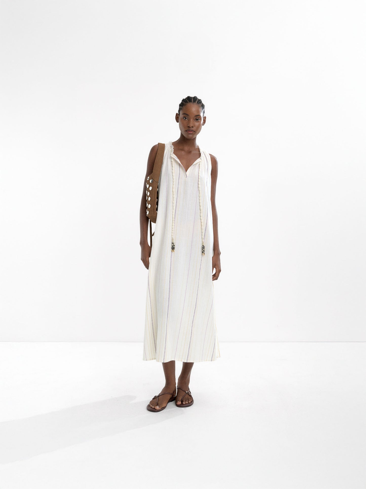 Long Dress With Multicolor Topstitching