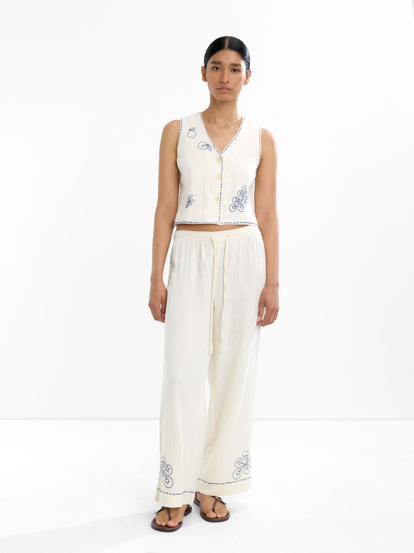 100% Cotton Vest With Embroidery