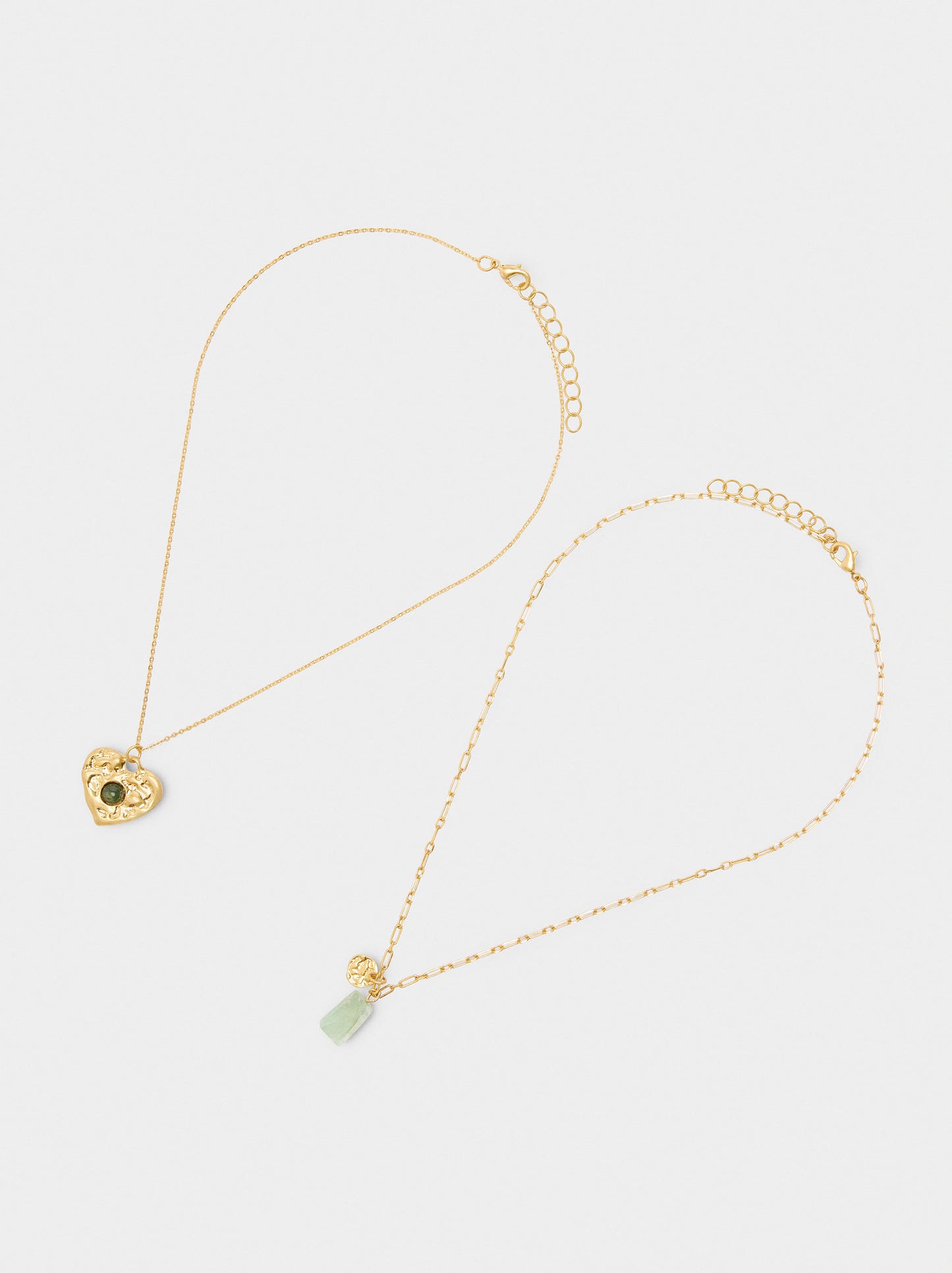 Set Of Necklaces With Heart Pendant And Stone