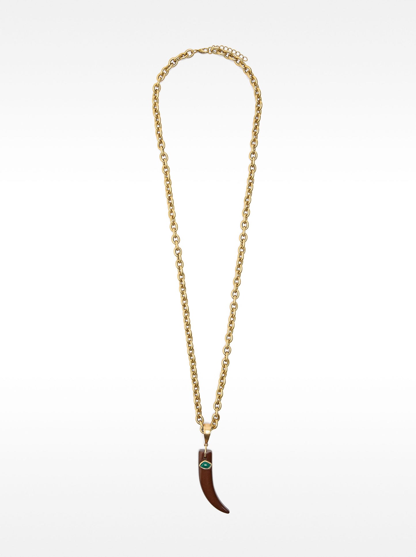 Long Necklace Of Links With Stone Pendant