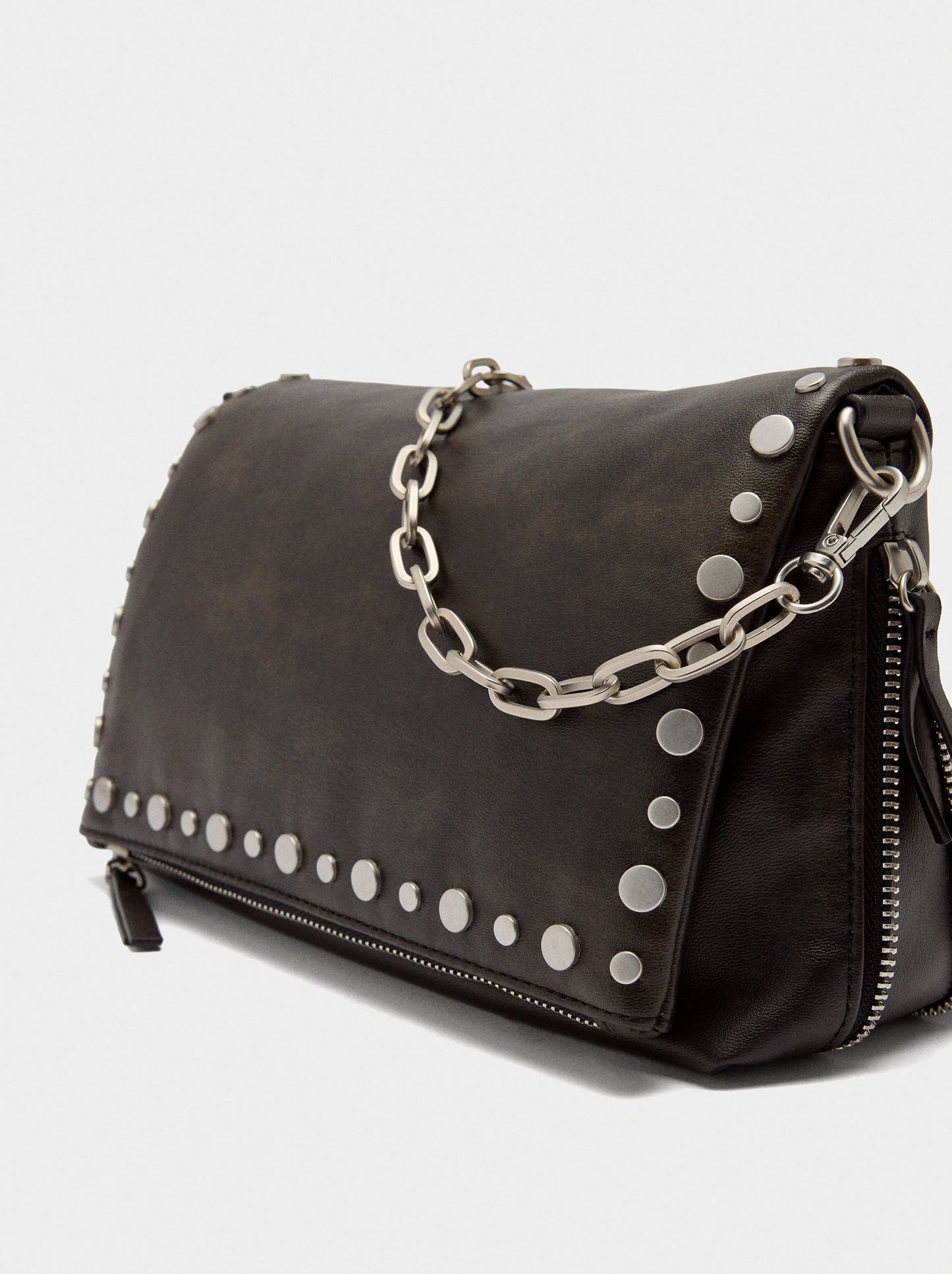 Faux Leather Studded Shoulder Bag