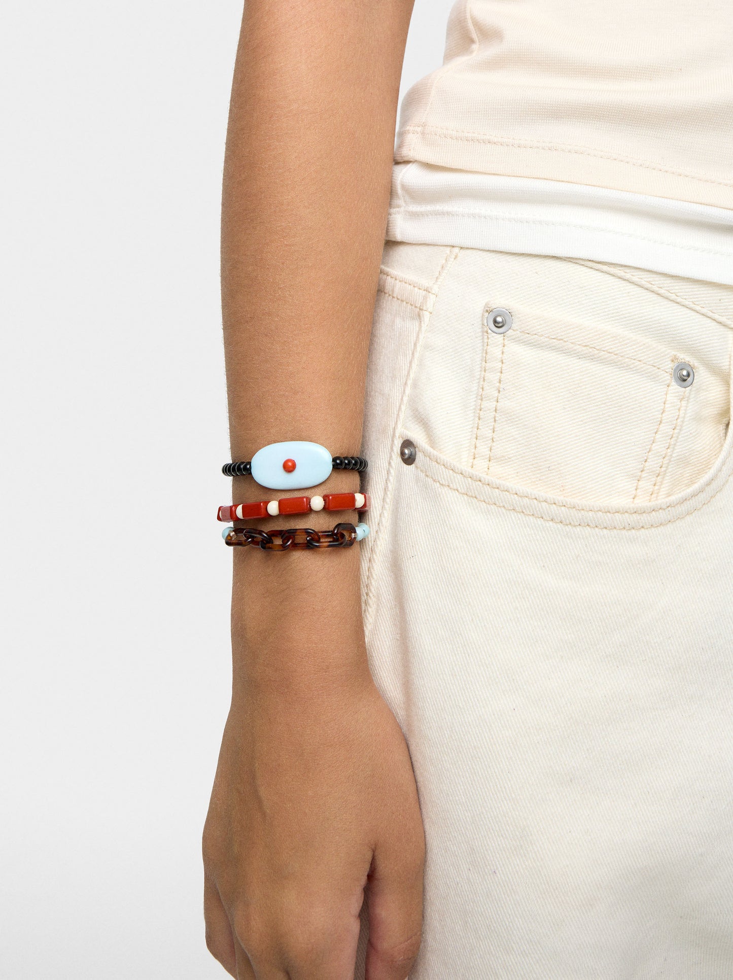 Set Of Multicolor Bracelets With Resin