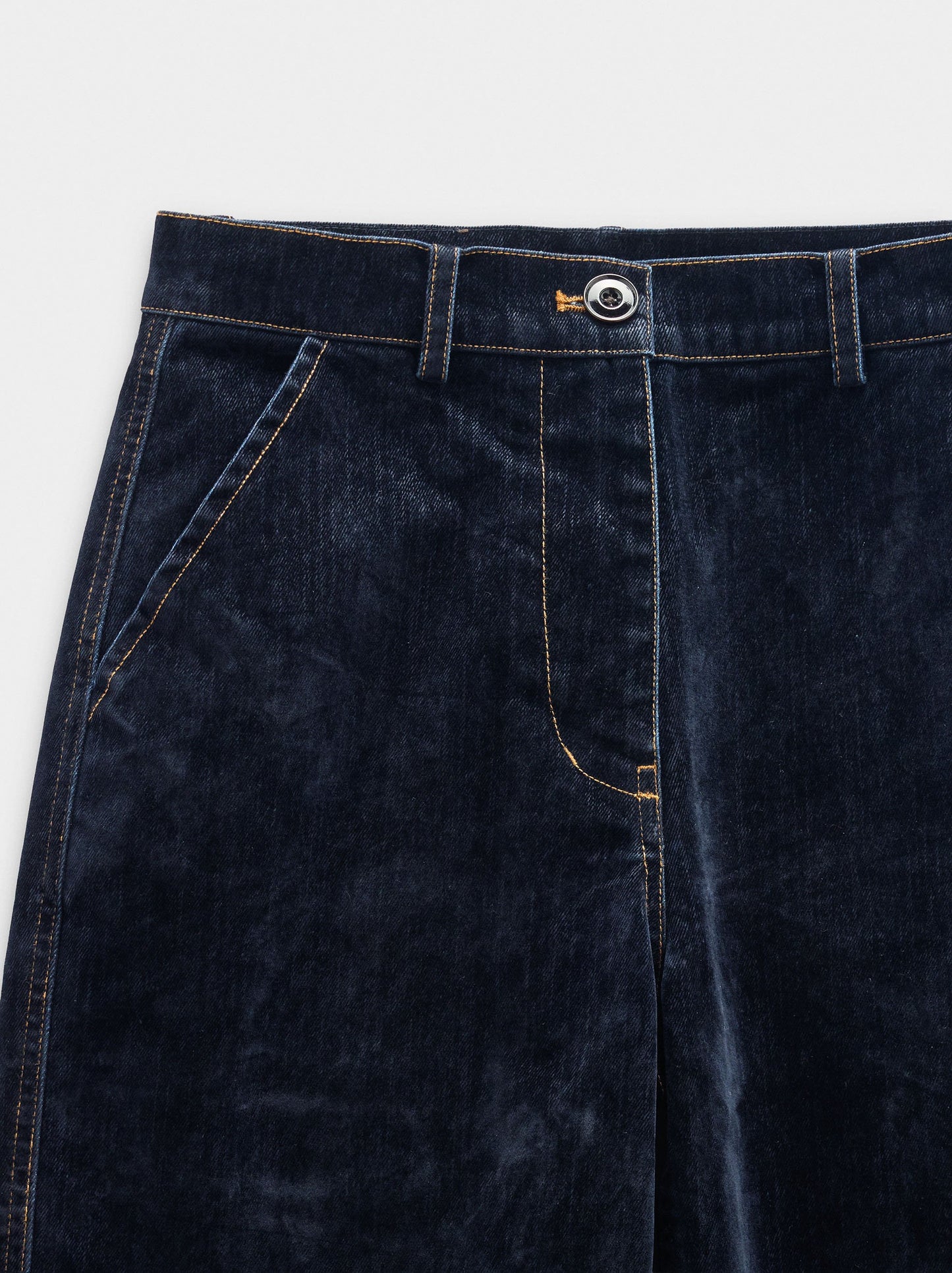 Denim Trousers With Velvet Effect