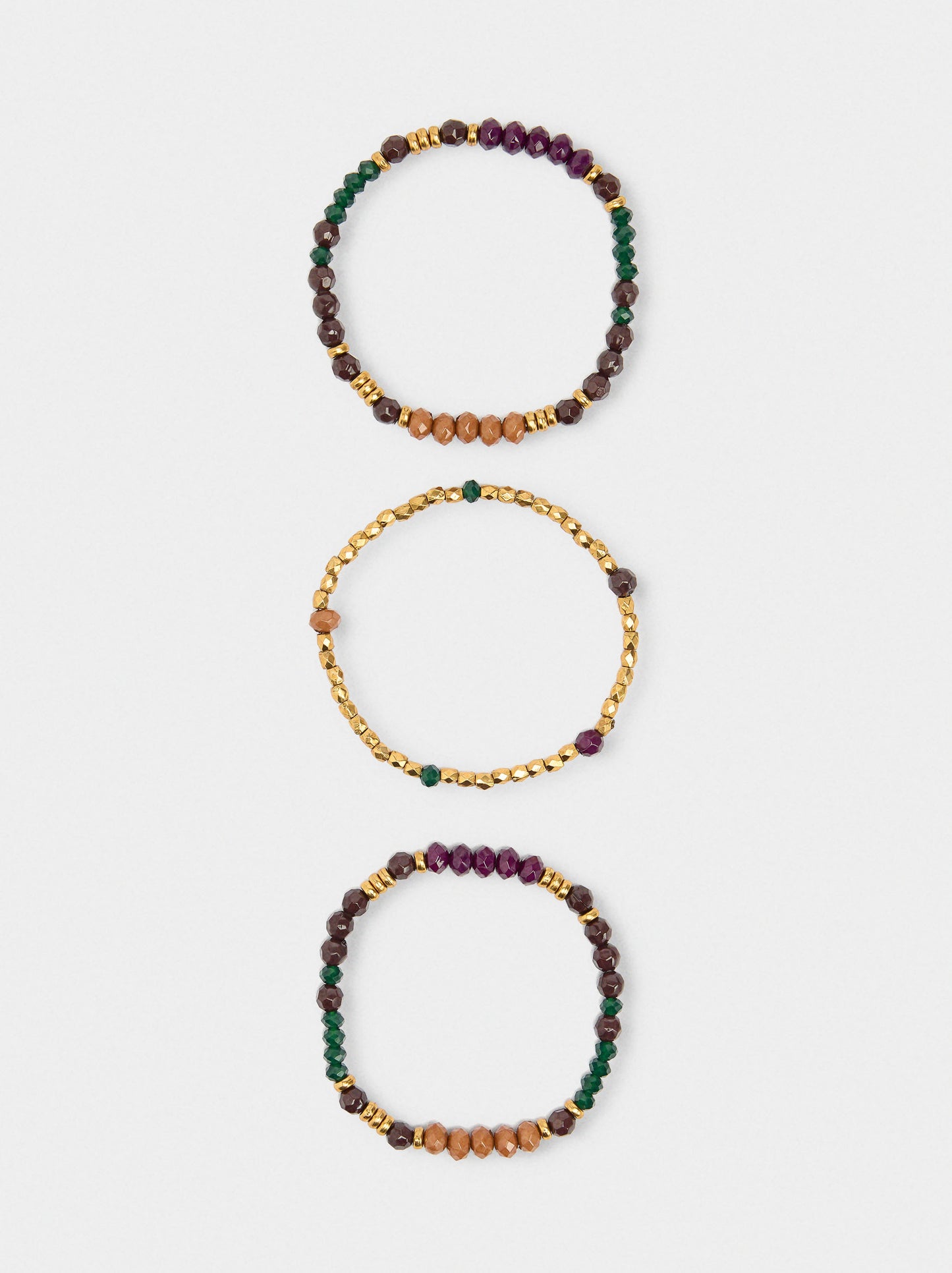 Set Of Elastic Bracelets With Multicolor Beads