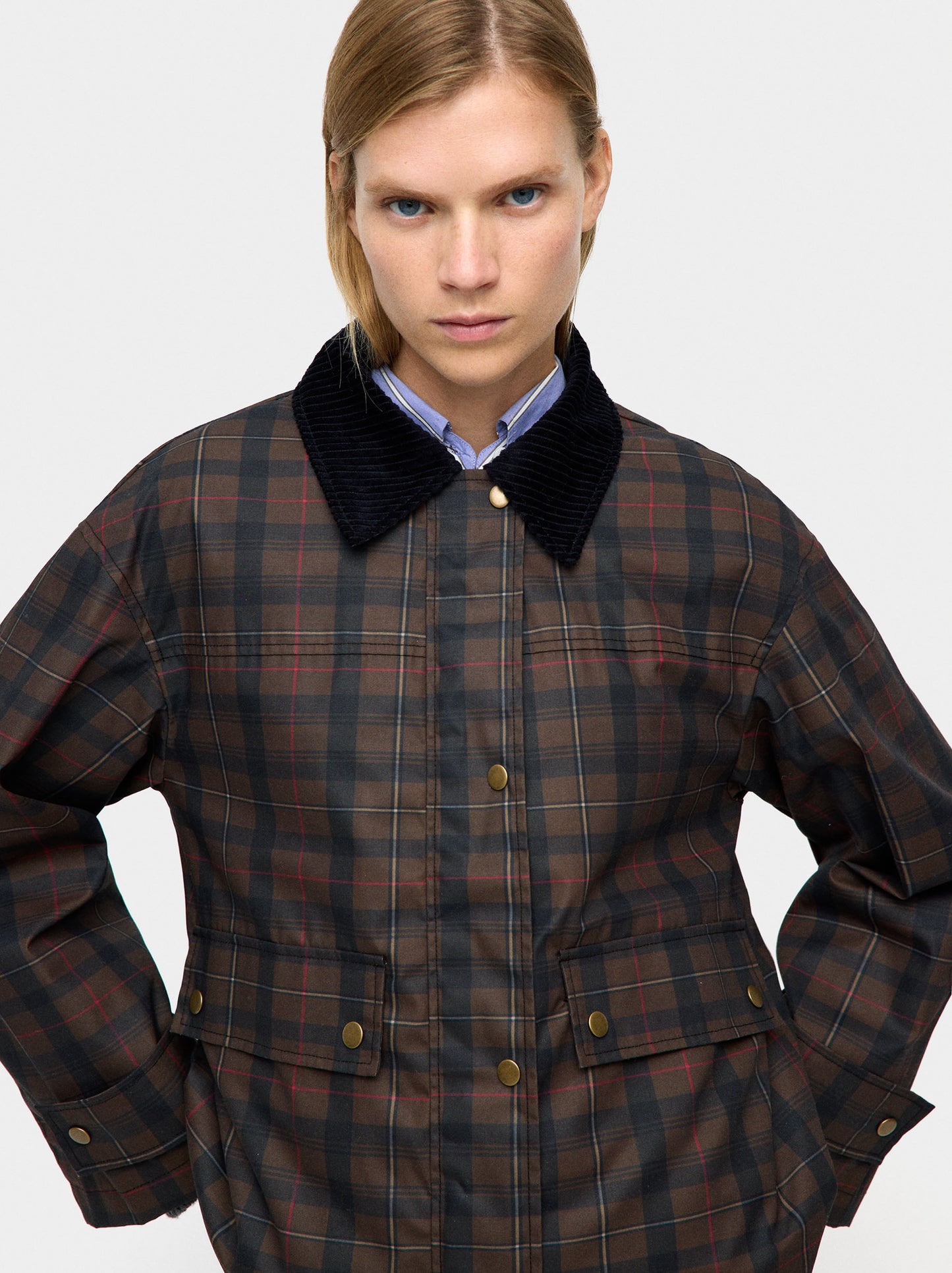 Jacket With Squares And Contrast Collar