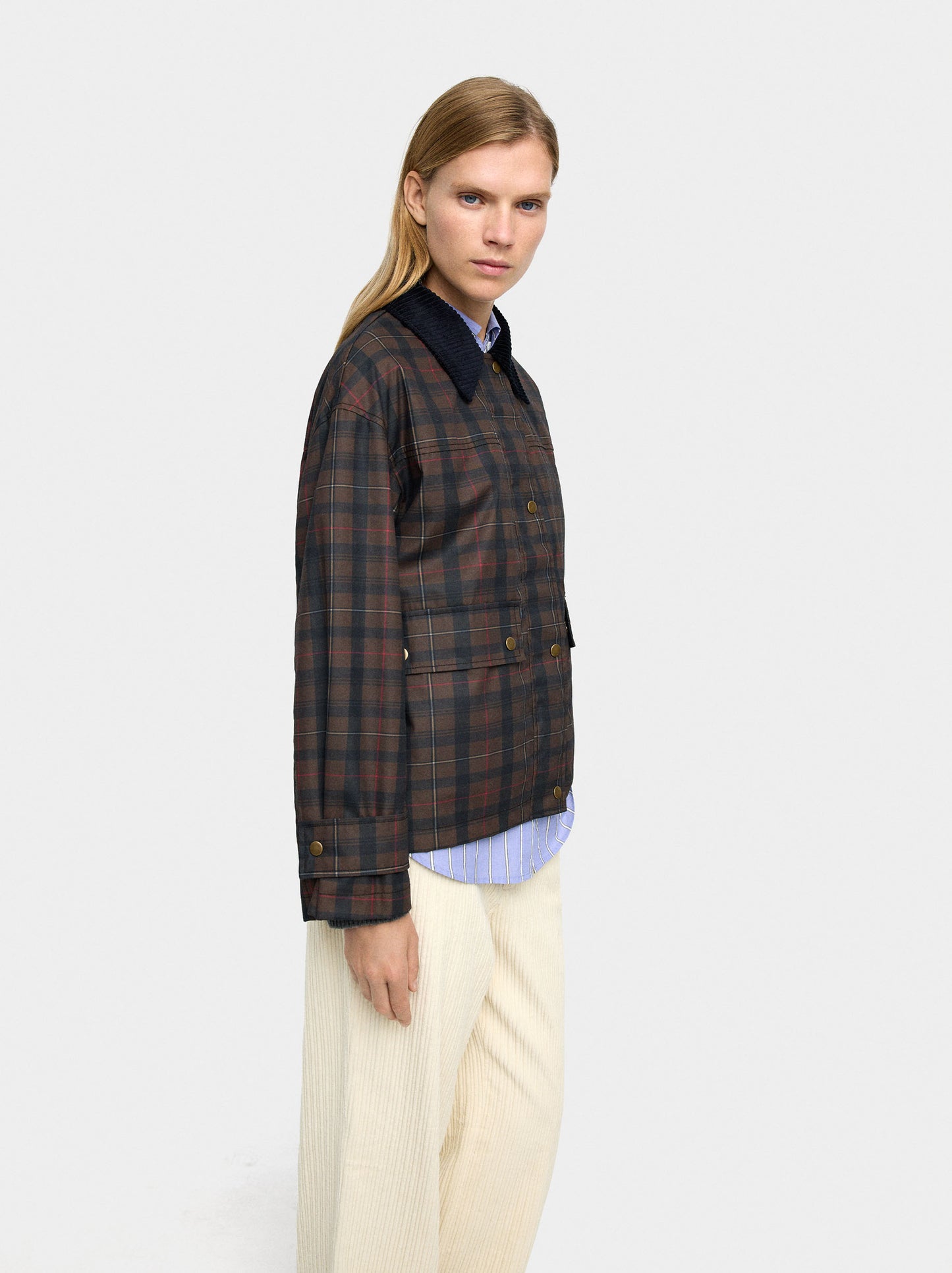 Jacket With Squares And Contrast Collar