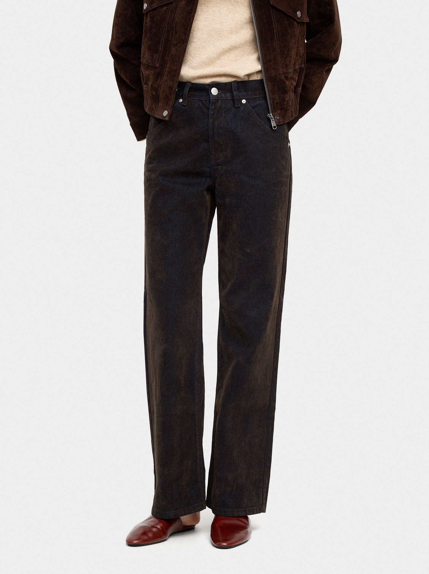 Denim Trousers With Velvet Effect