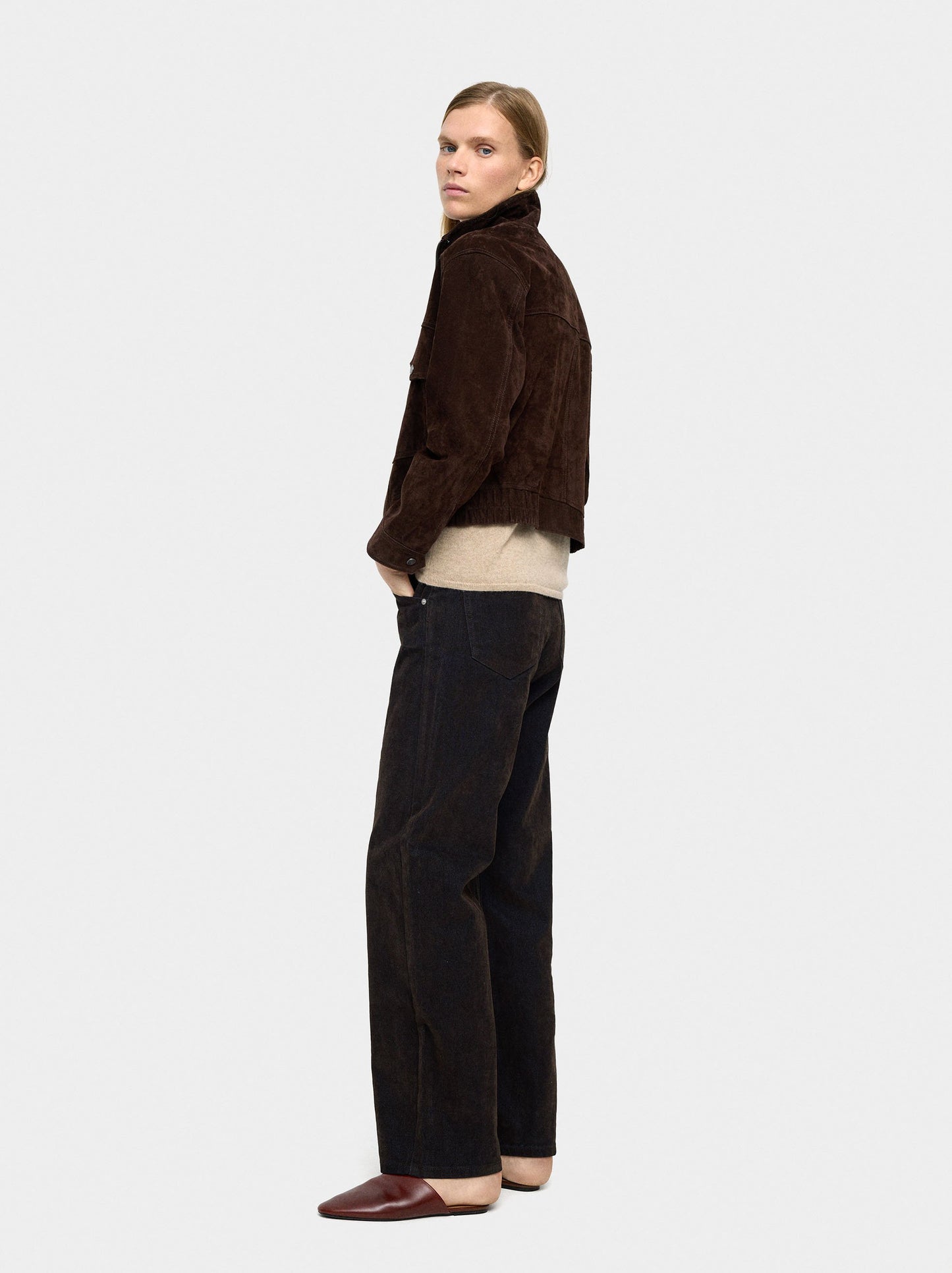 Denim Trousers With Velvet Effect
