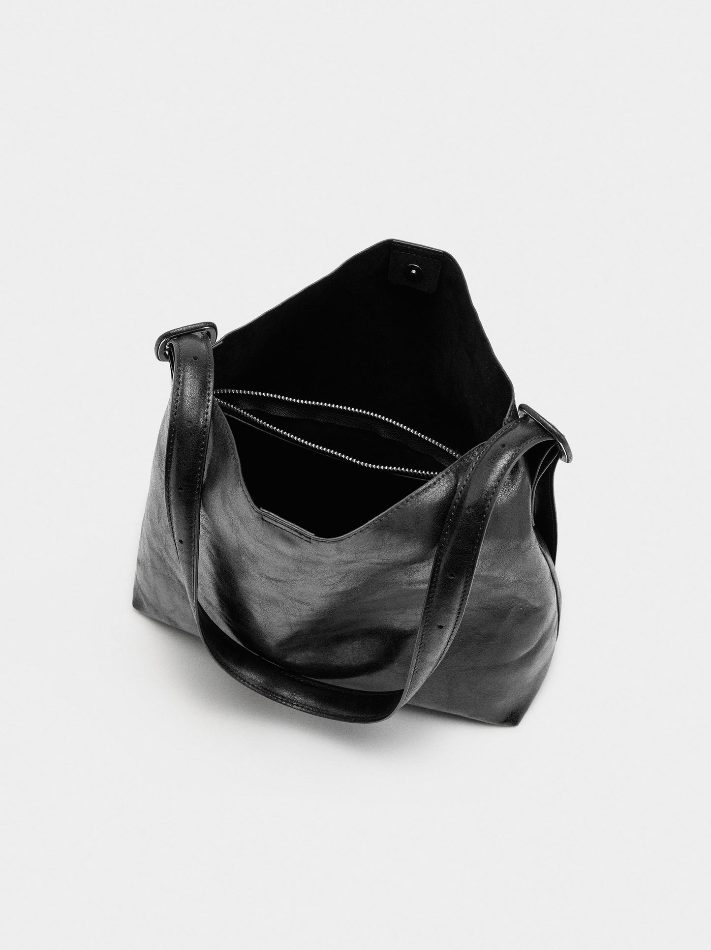 Cracked-Effect Shoulder Bag