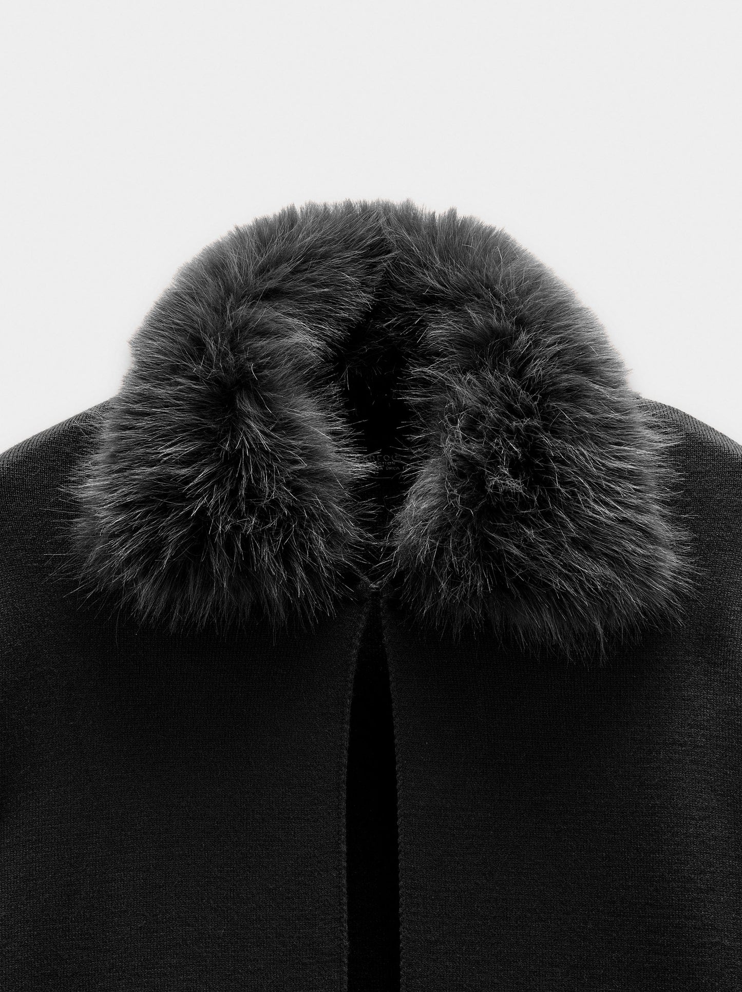 Knit Poncho With Fur-Effect Collar