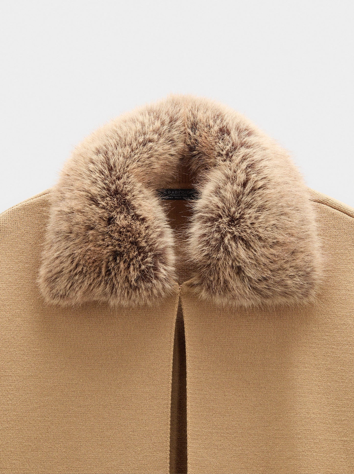 Knit Poncho With Fur-Effect Collar