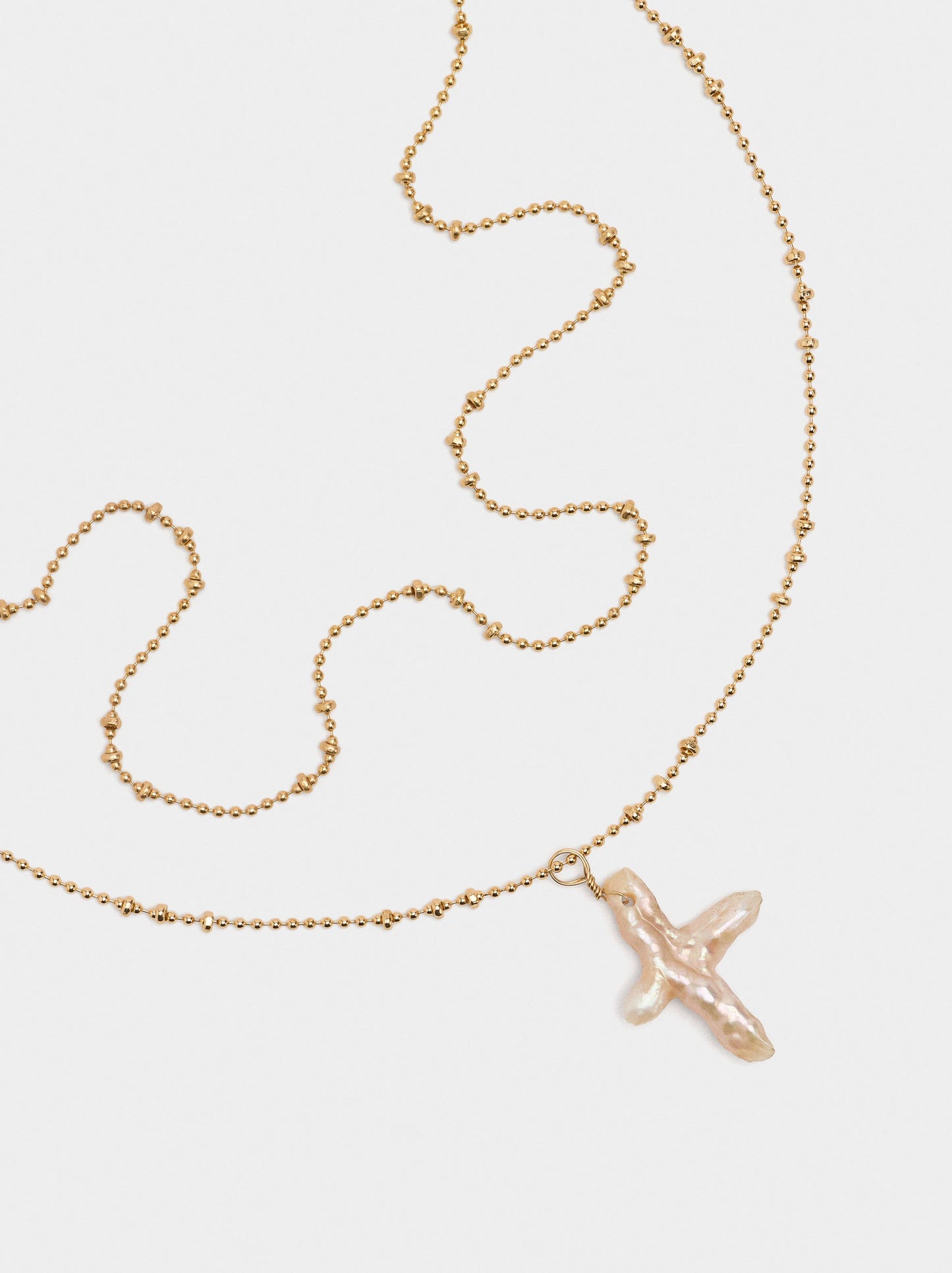 Double Necklace With Freshwater Pearl Cross