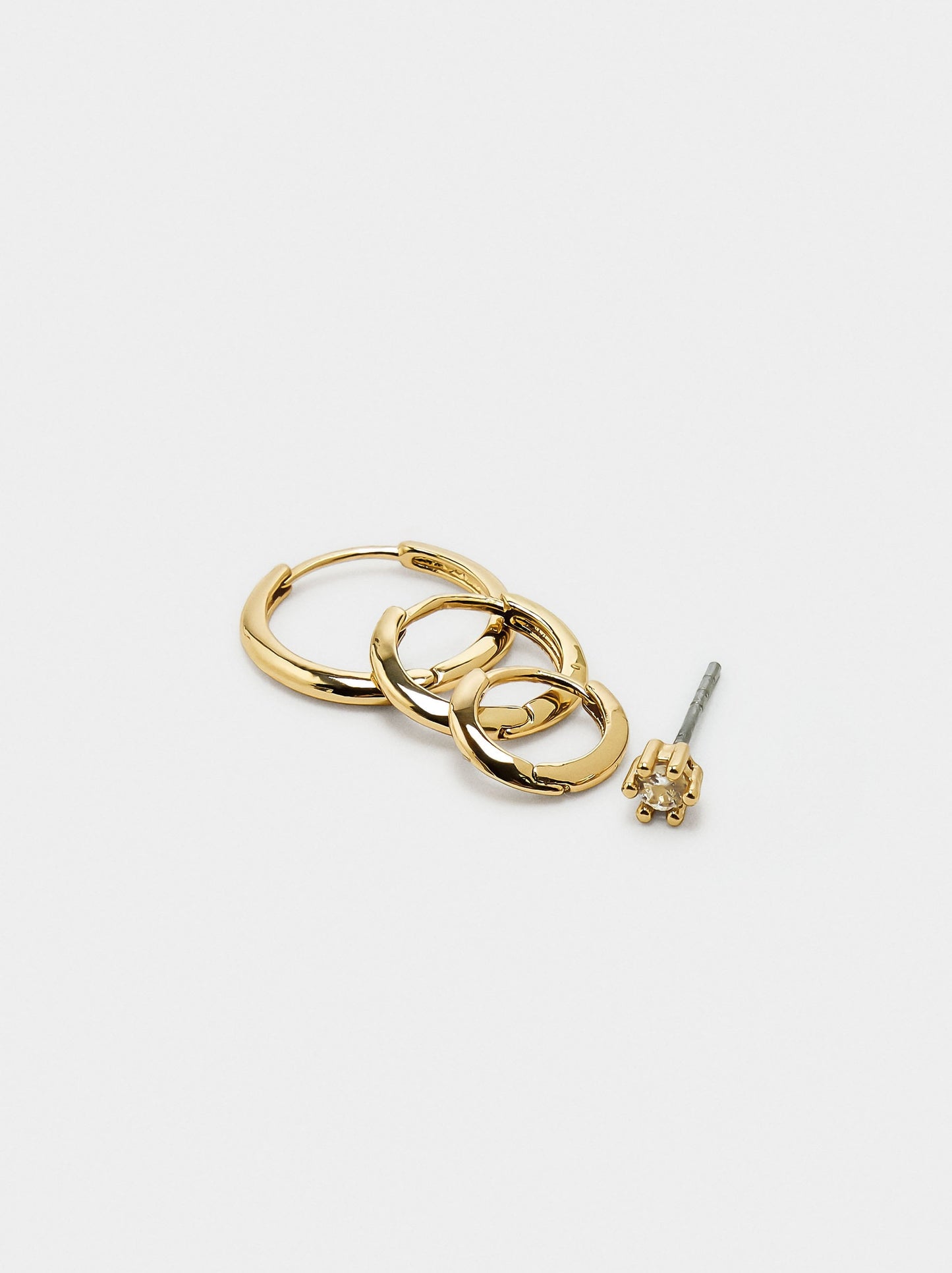 Set Of Hoop Earrings And Stud With Zirconia