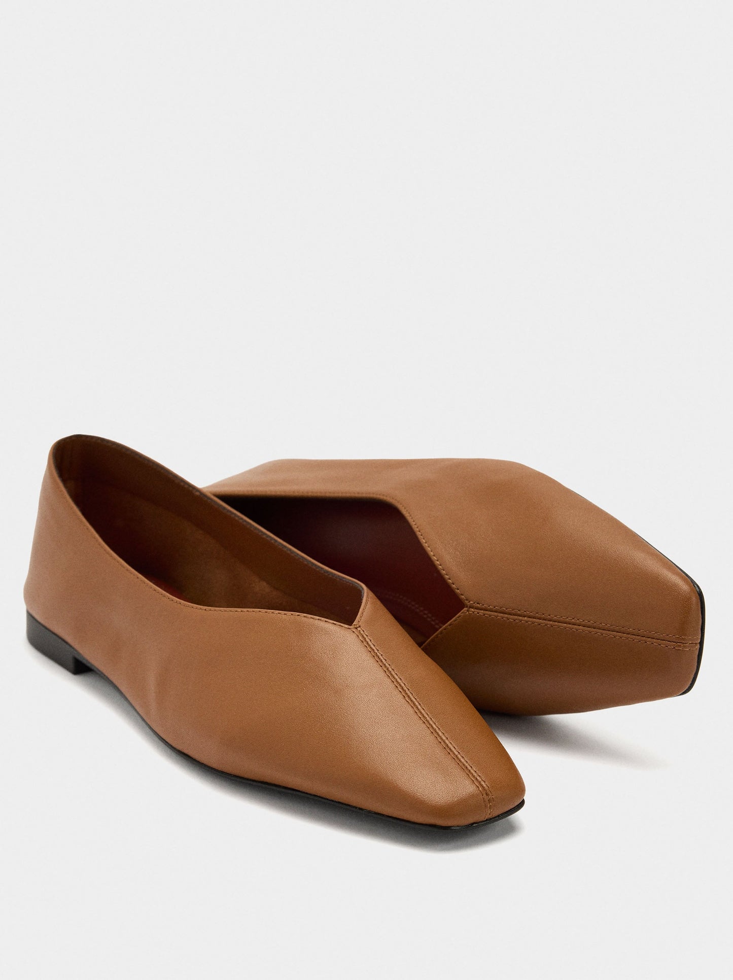 Leather Ballet Flats With Topstitching