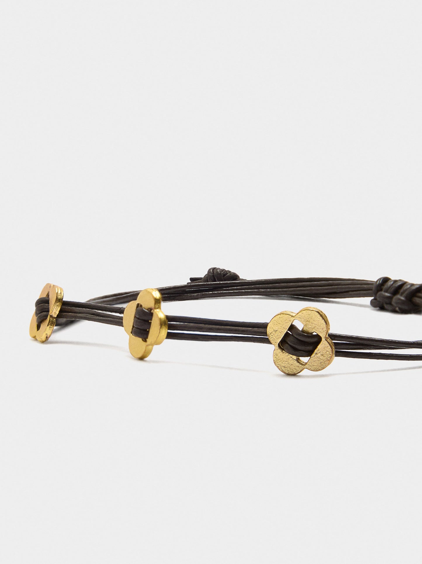 Leather Cord Bracelet With Flower Charms