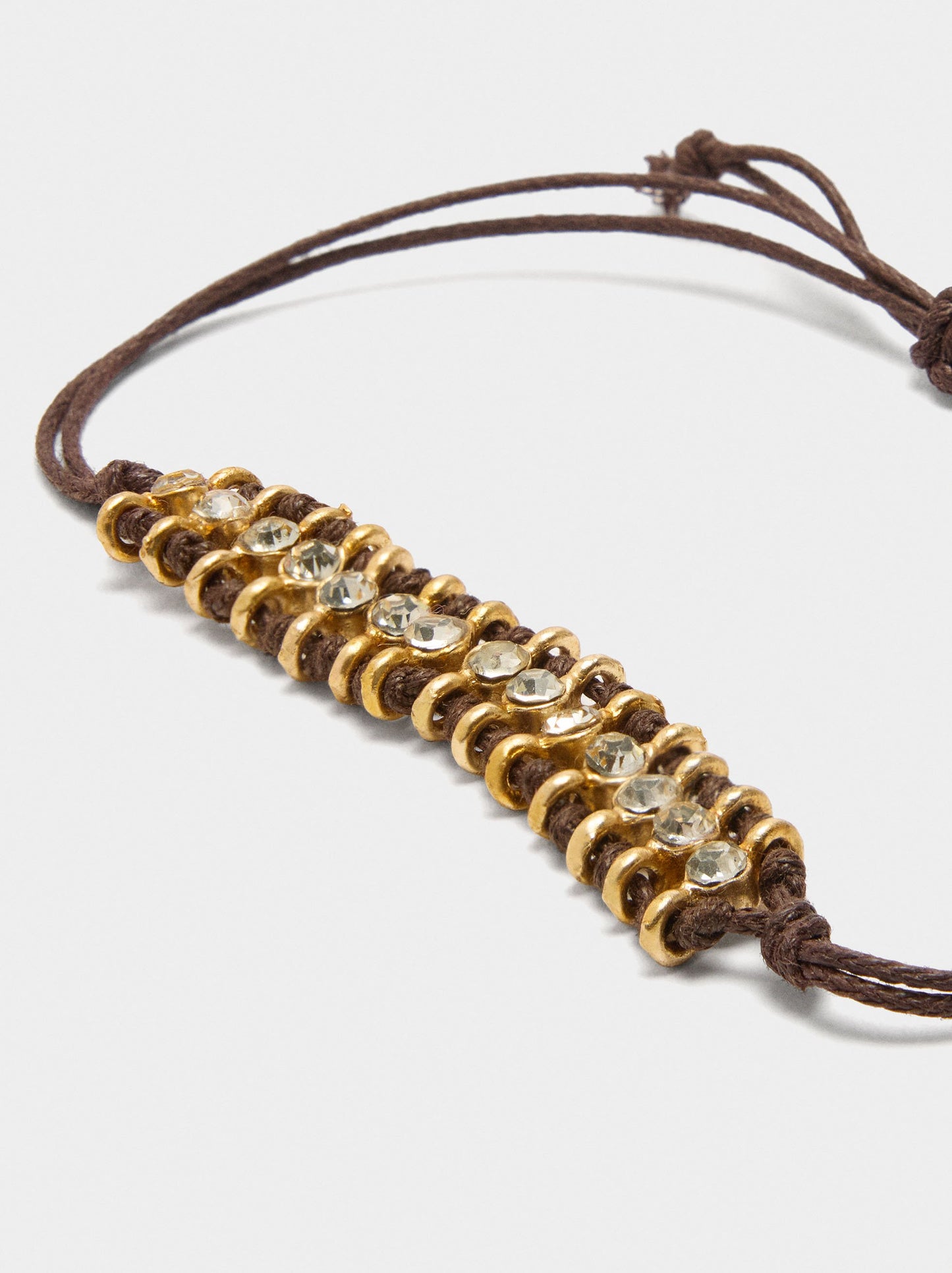 Adjustable Bracelet With Leather Cord And Crystals