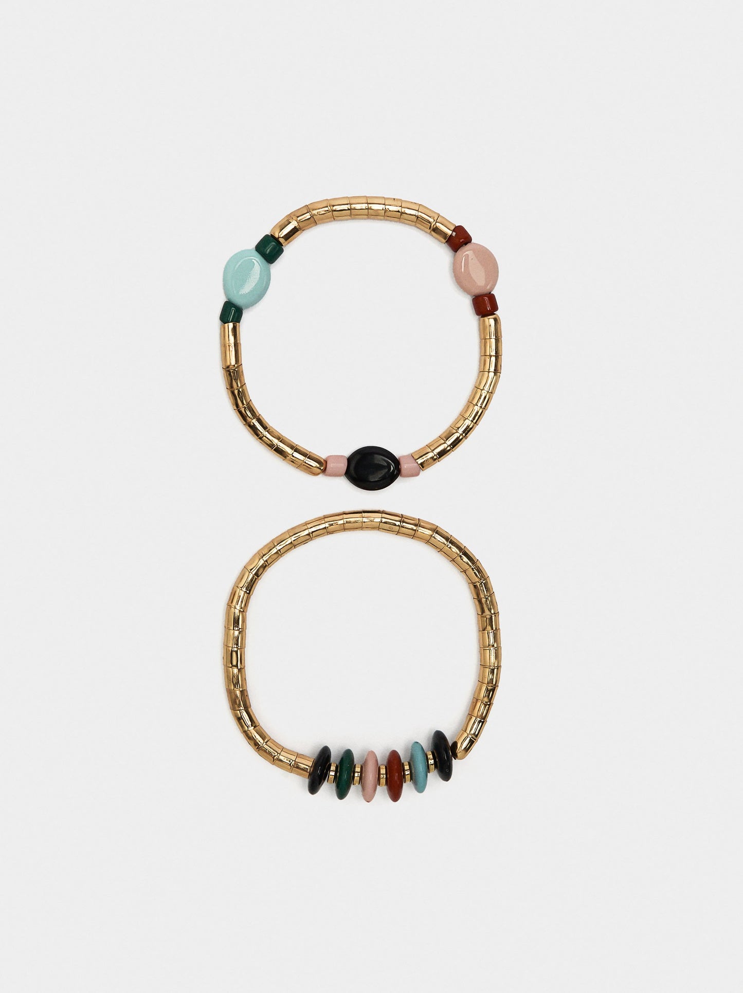 Set Of Elastic Bracelets With Beads