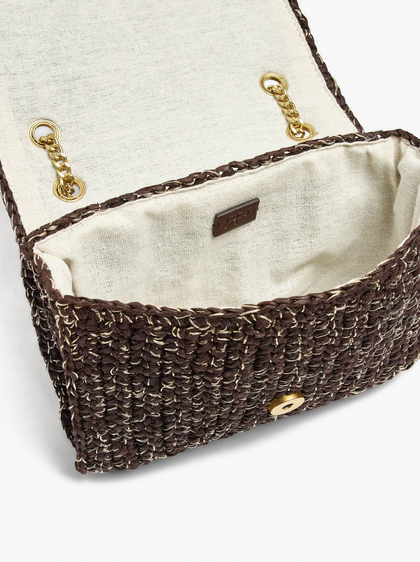 Shoulder Bag With Paper Straw Effect With Flap