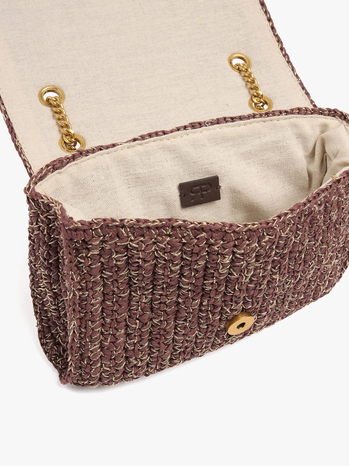 Shoulder Bag With Paper Straw Effect With Flap
