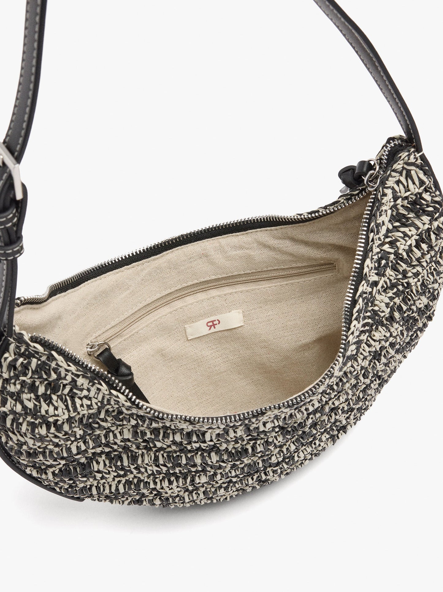 Half Moon Shoulder Bag With Paper Straw Effect