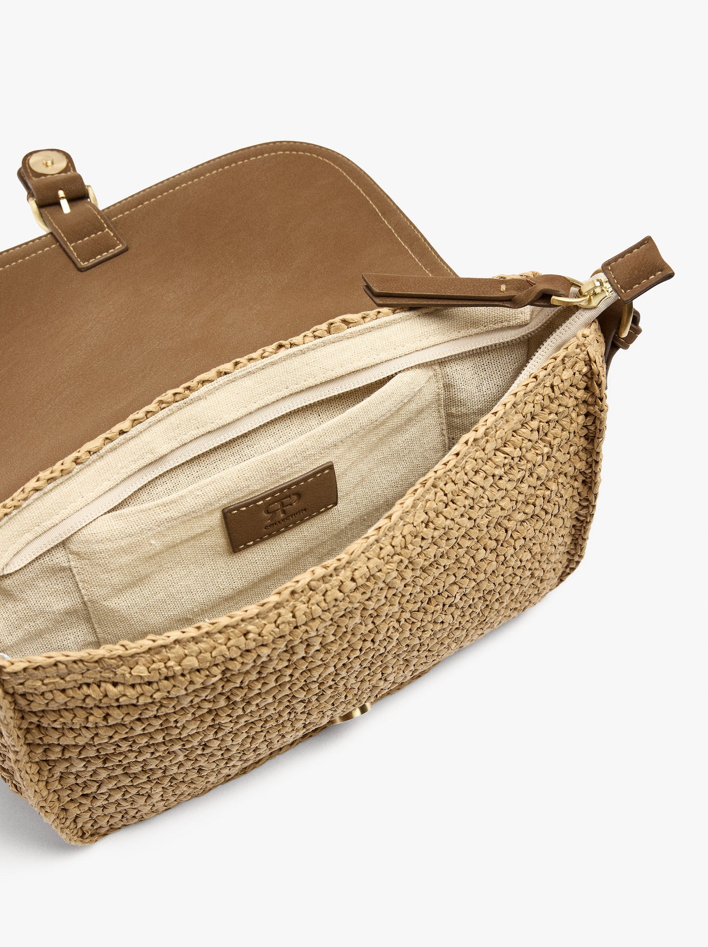 Crossbody Bag With Paper Straw Effect With Flap