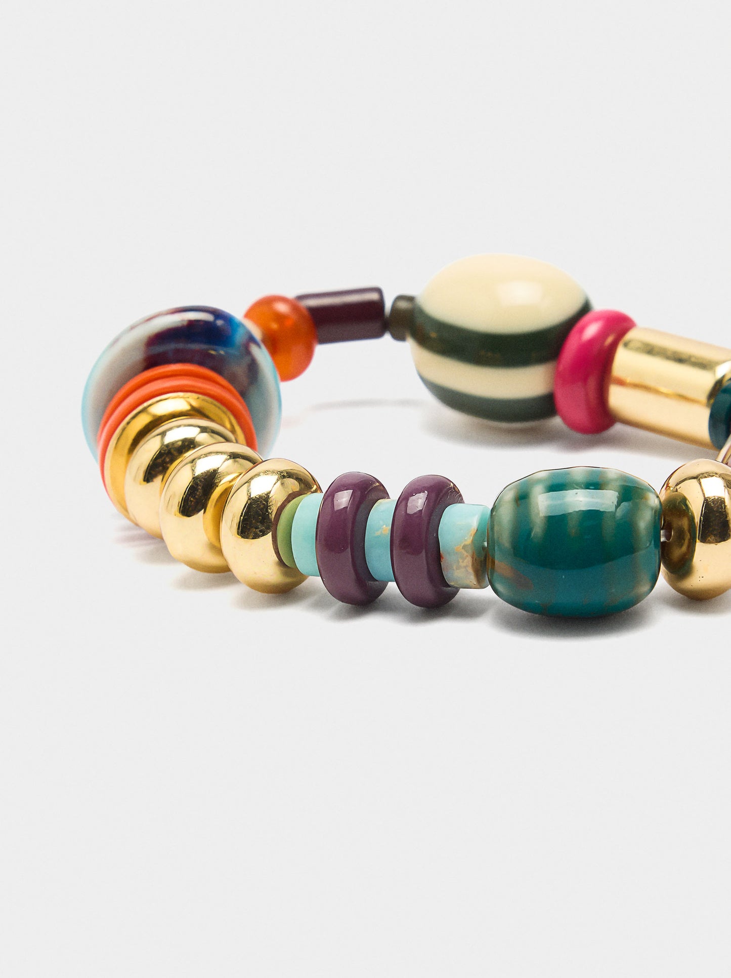 Elastic Bracelet With Stone And Ceramic Beads