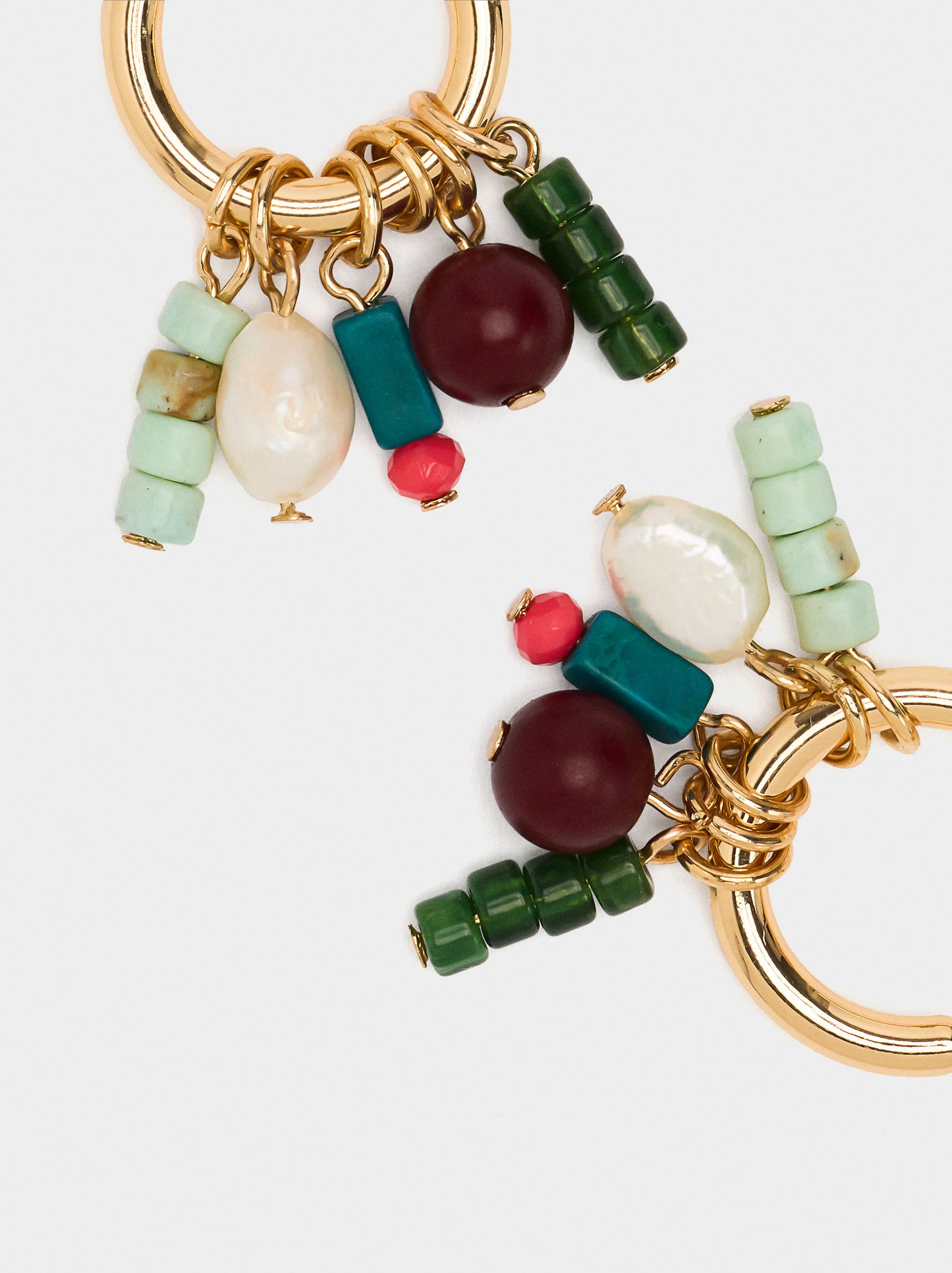 Hoop Earrings With Stone Beads And Freshwater Pearl