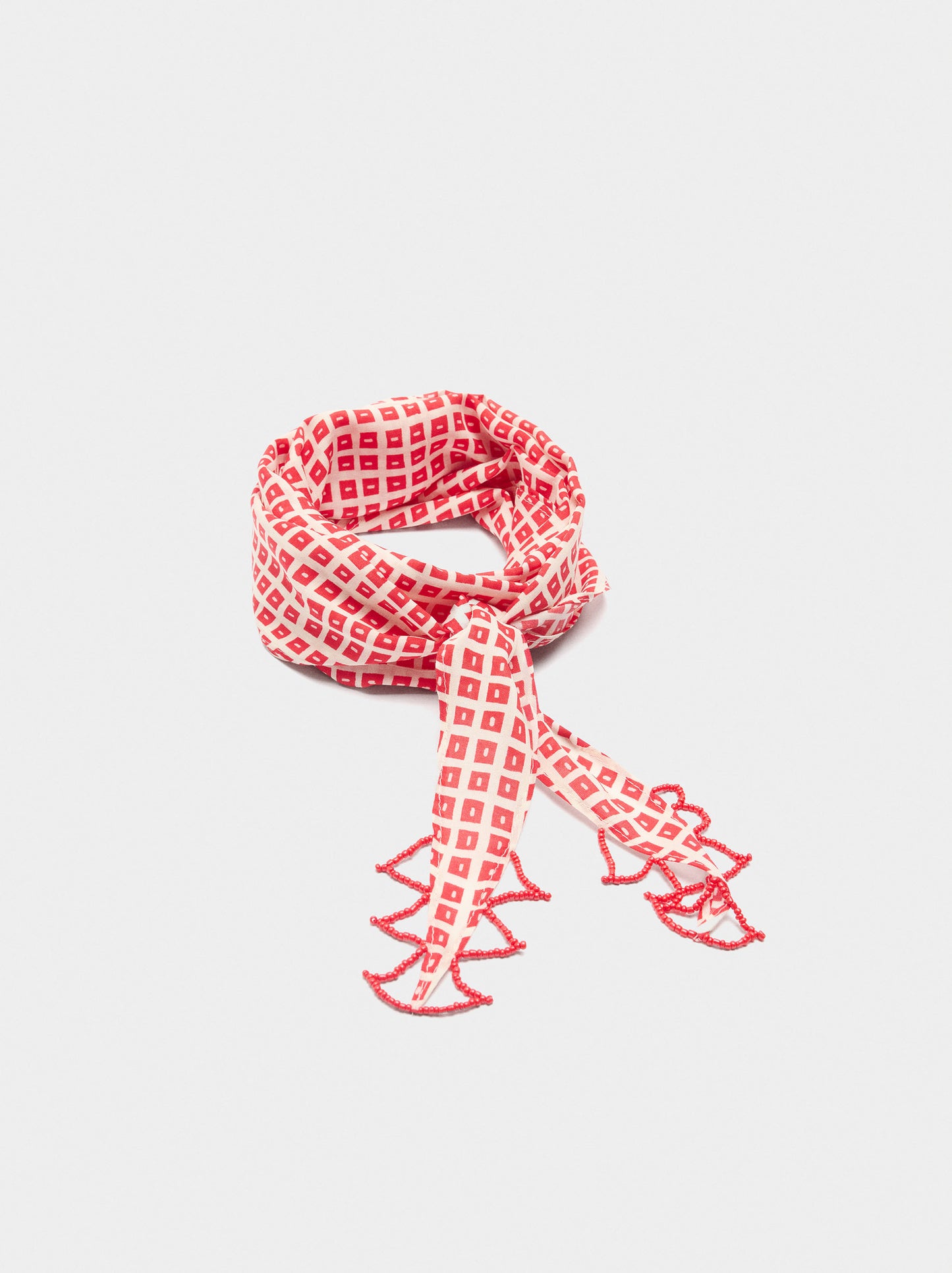 Triangular Printed Scarf With Beads