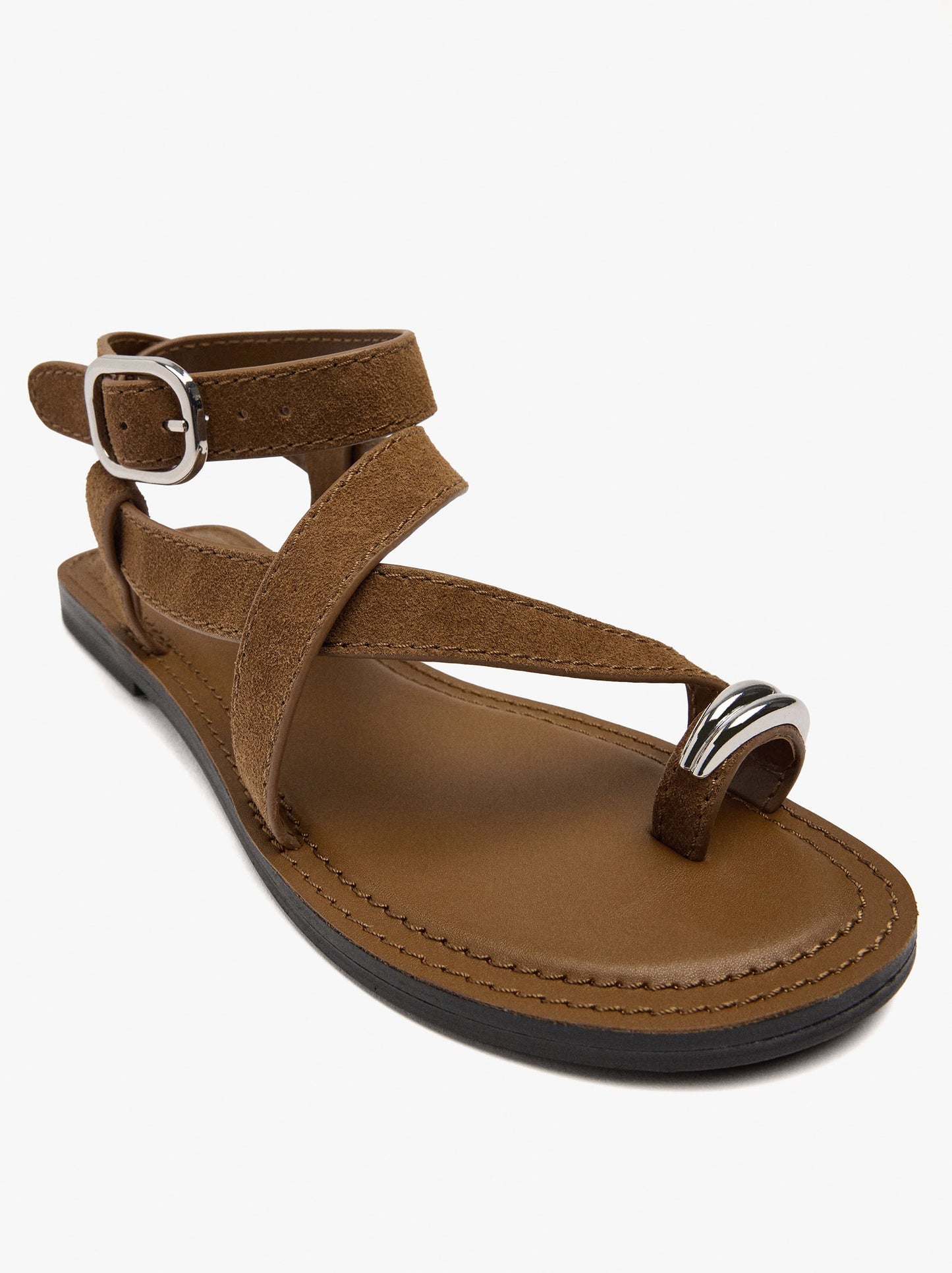 Leather Crossed Sandals With Metallic Detail