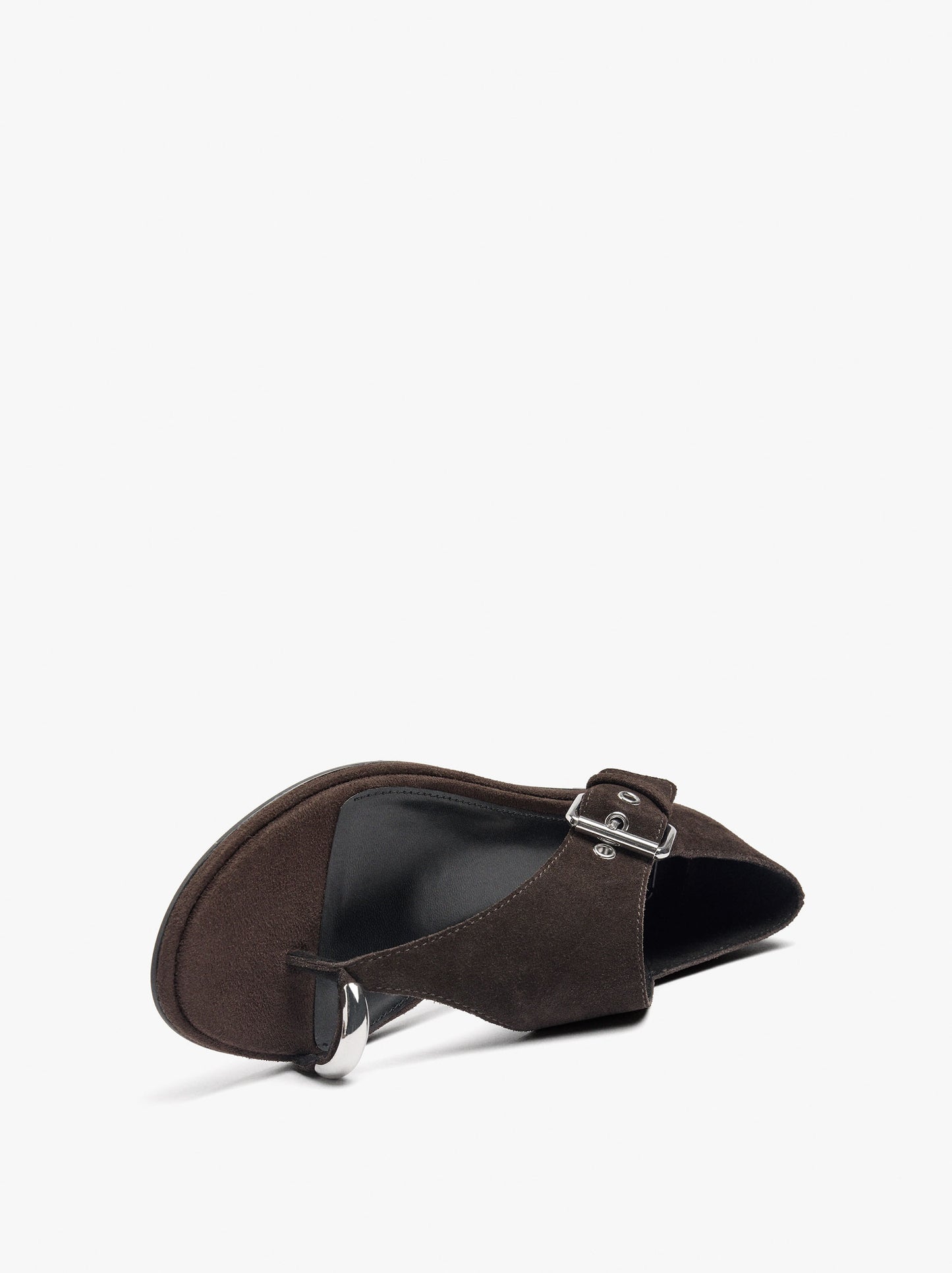 Flat Leather Sandals With Metallic Detail And Buckle