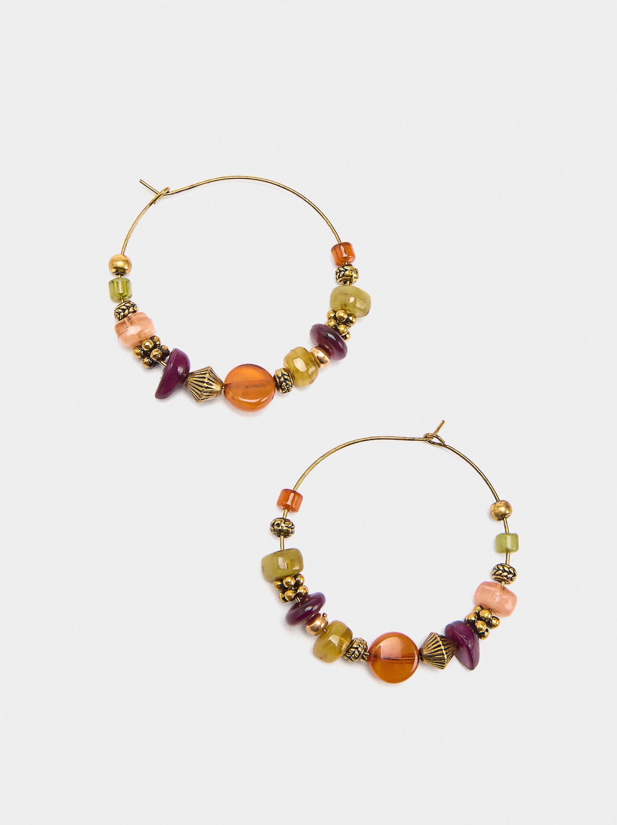 Hoop Earrings With Multicolor Resin Beads