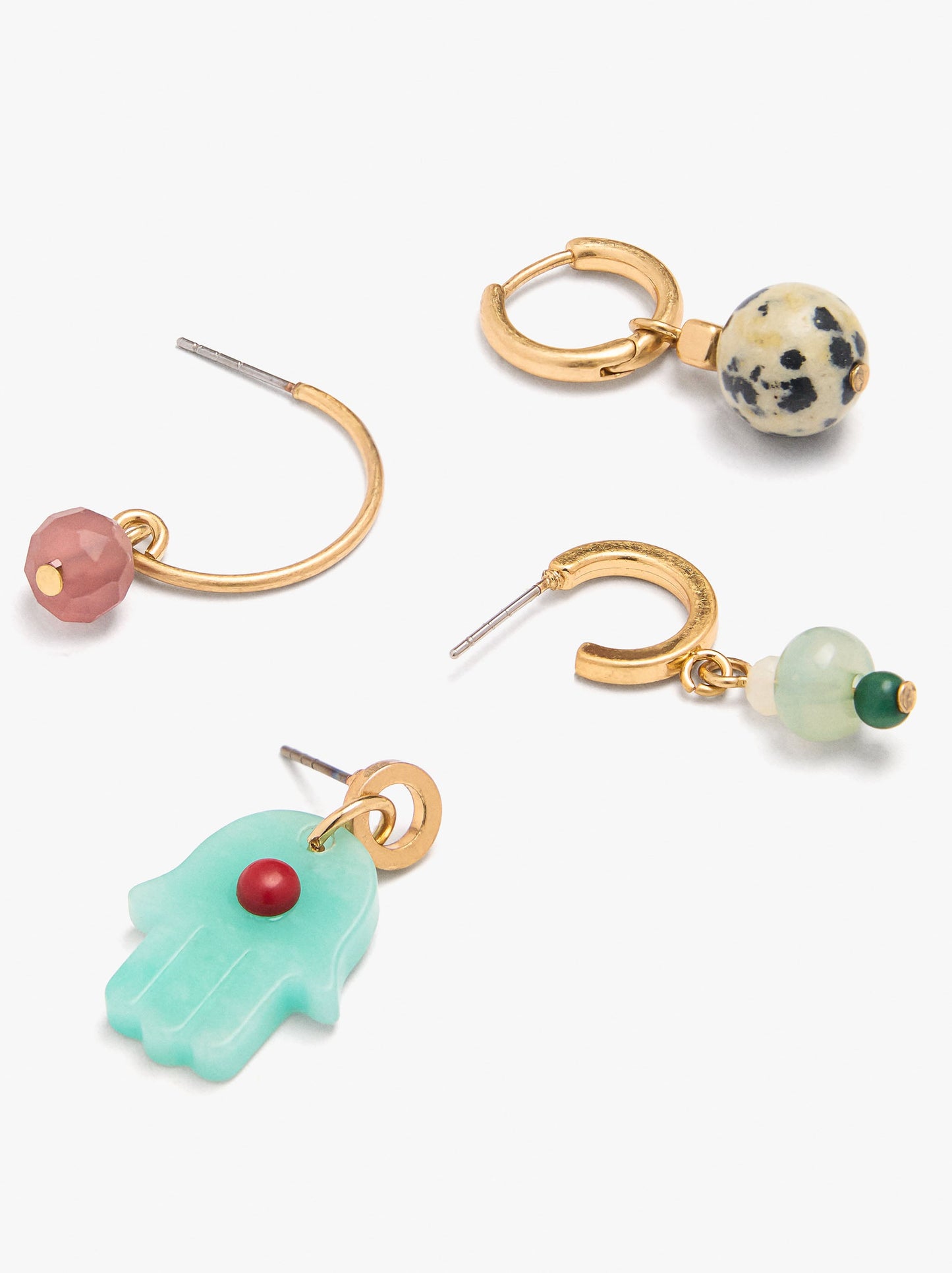 Set Of Asymmetrical Hoop Earrings With Stones