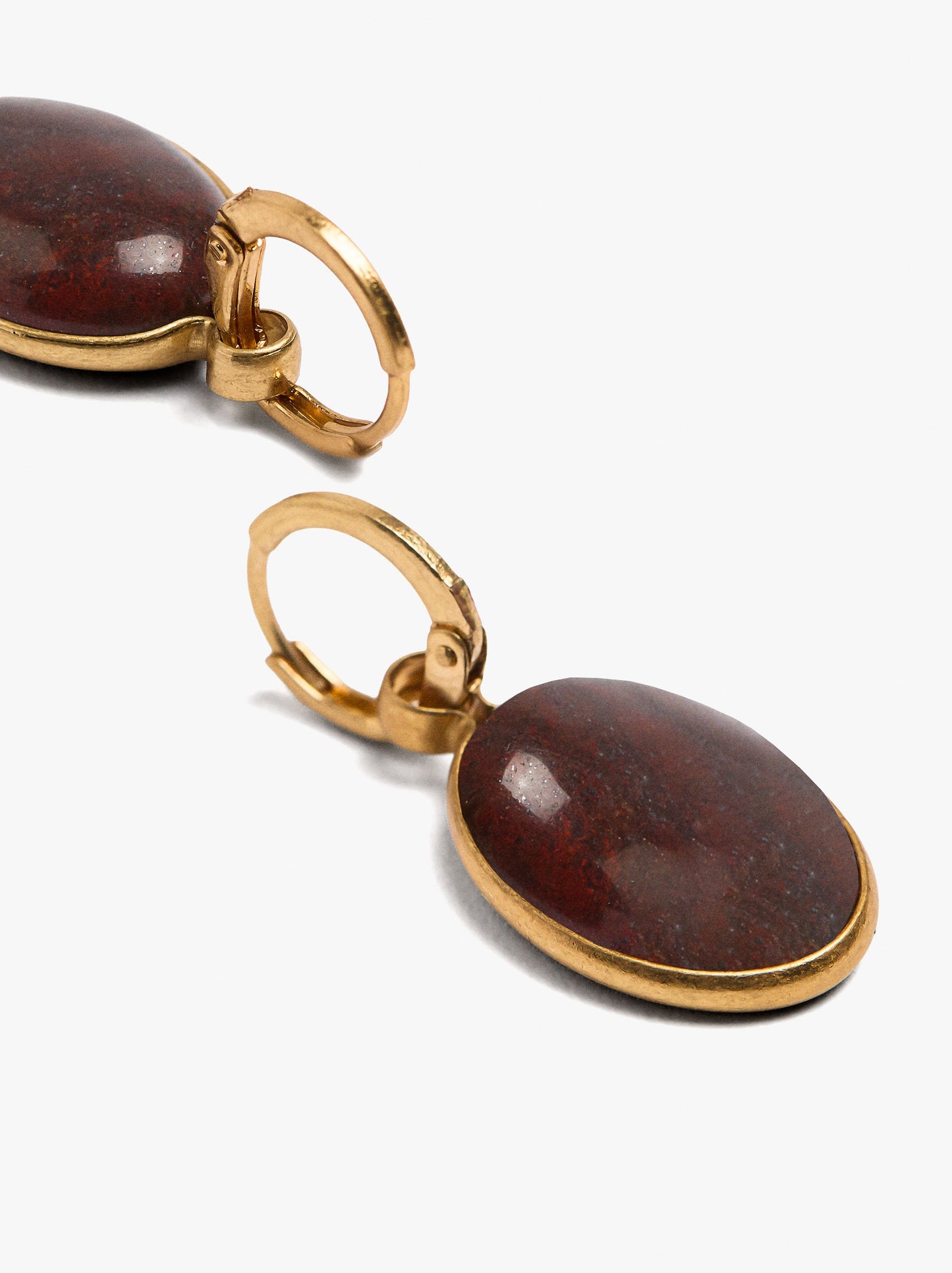 Hoop Earrings With Oval Stone Pendant