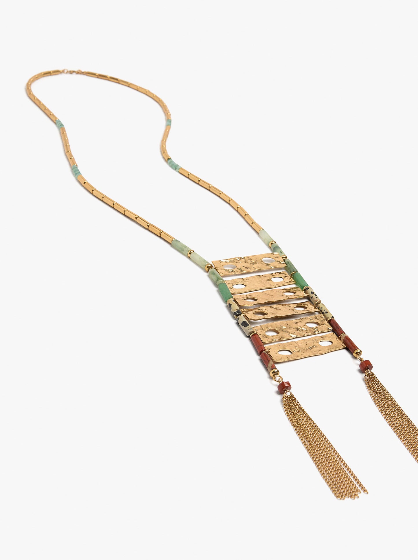 Necklace With Stone Beads And Metallic Fringes