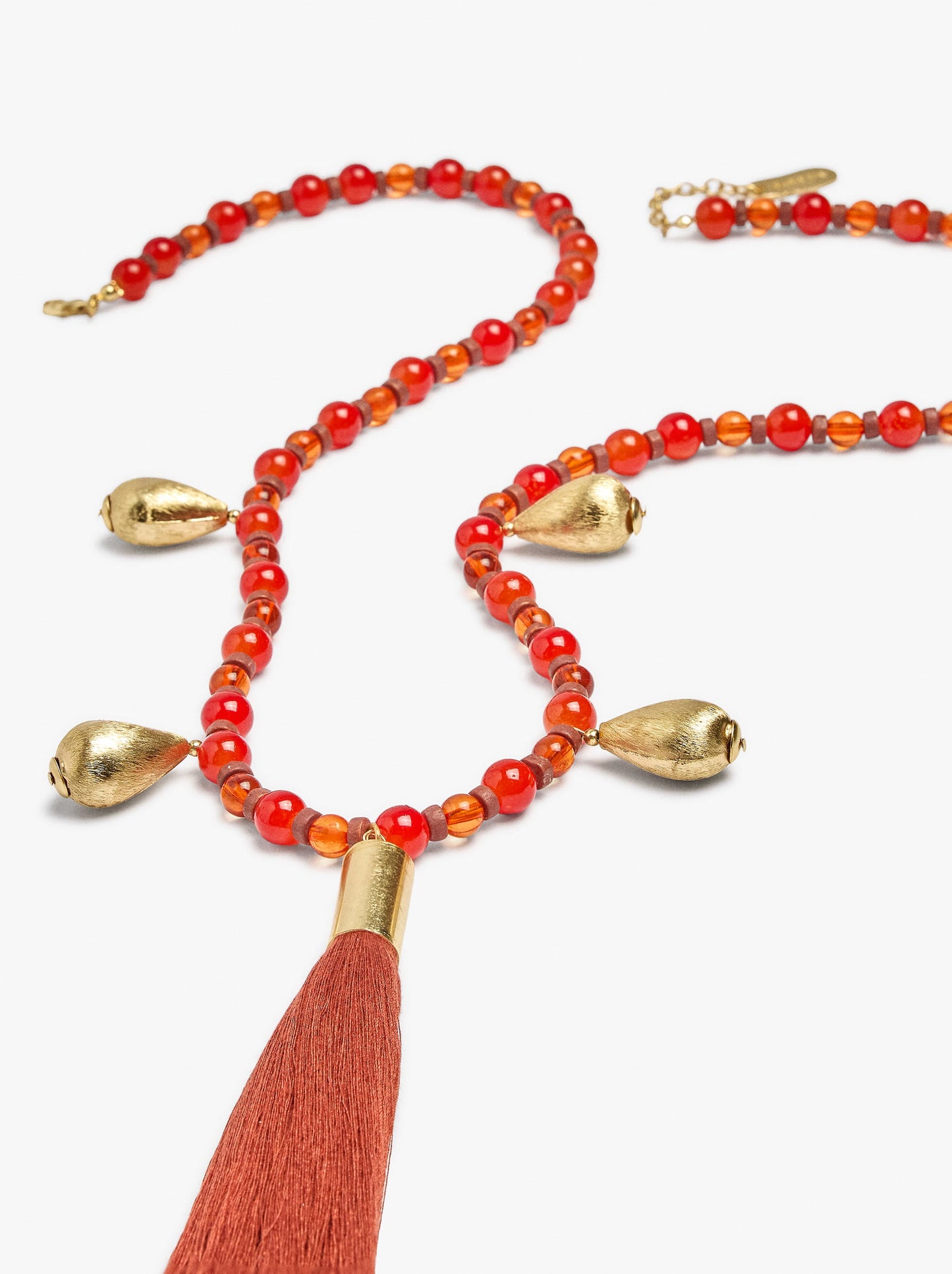 Long Necklace With Glass Beads And Tassel