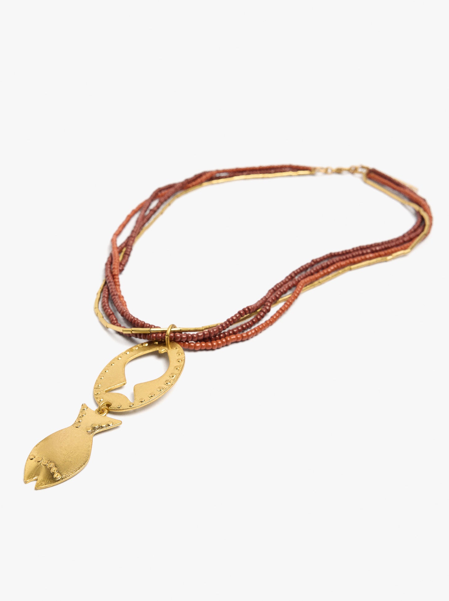 Multi-Collar Of Beads With Fish Pendant
