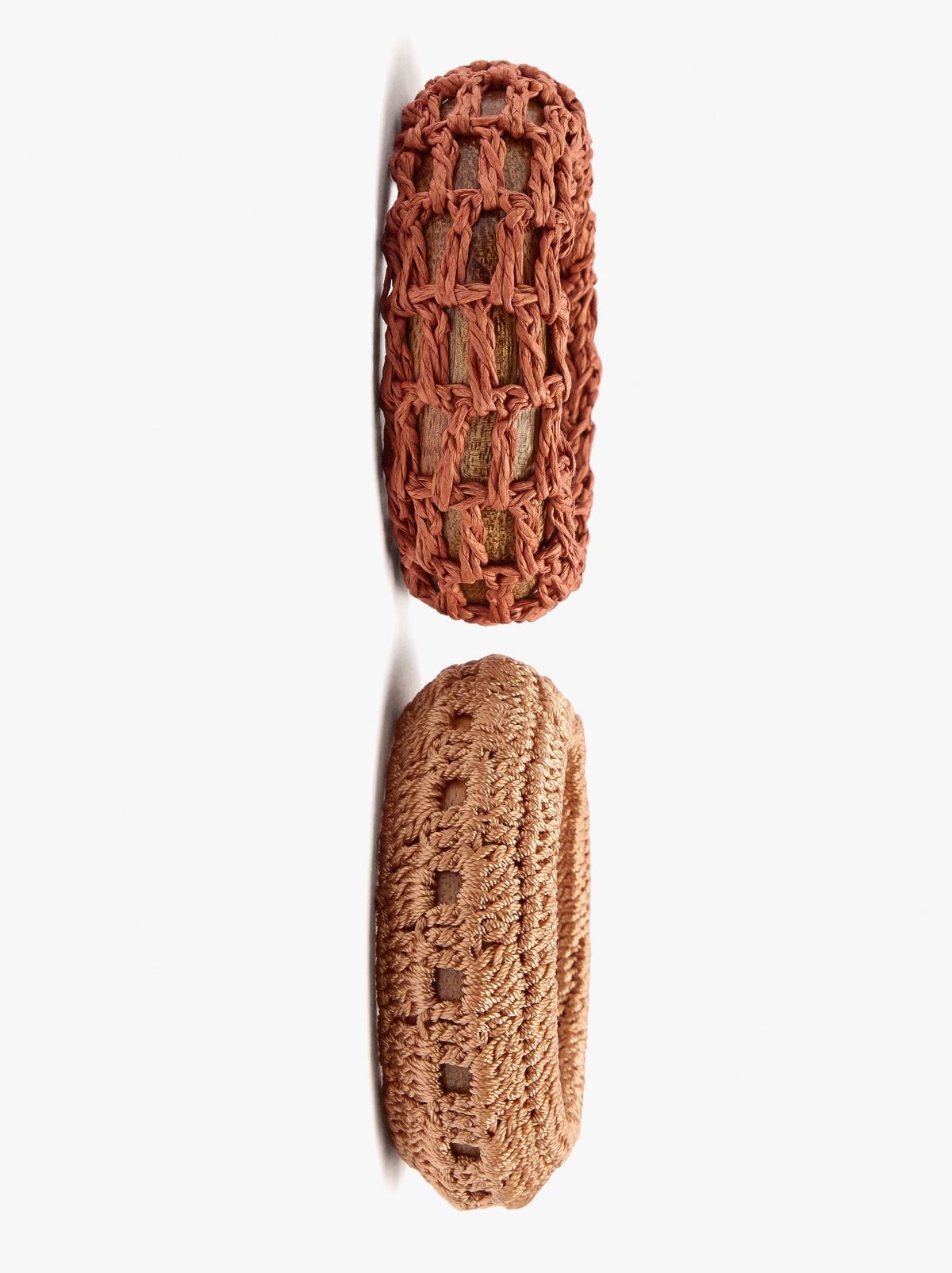 Set Of Wood Bracelets With Raffia